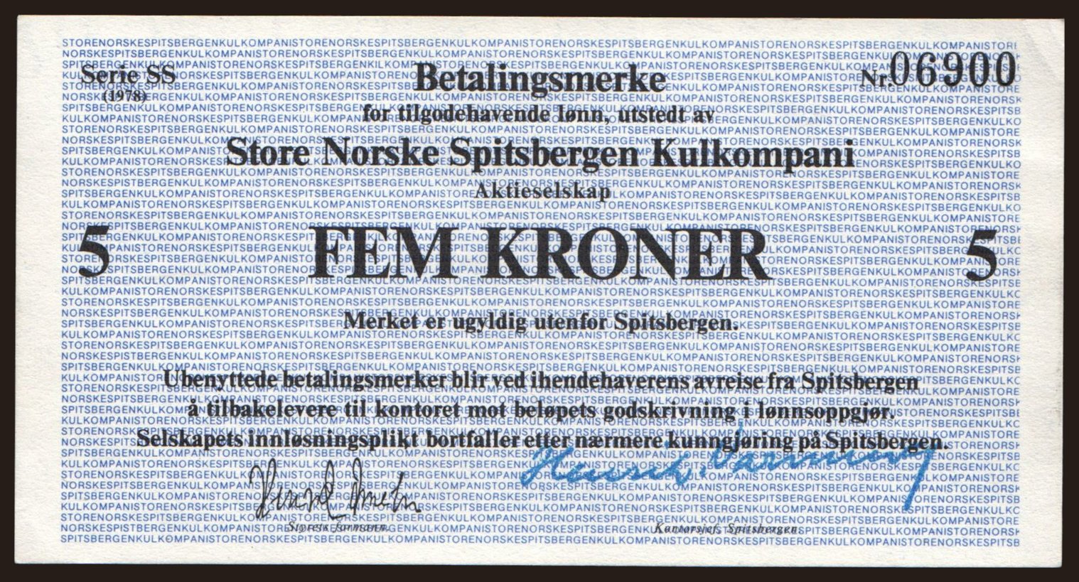 Spitzbergen/ Spitsbergen Kulkompani, 5 kroner, 1978
