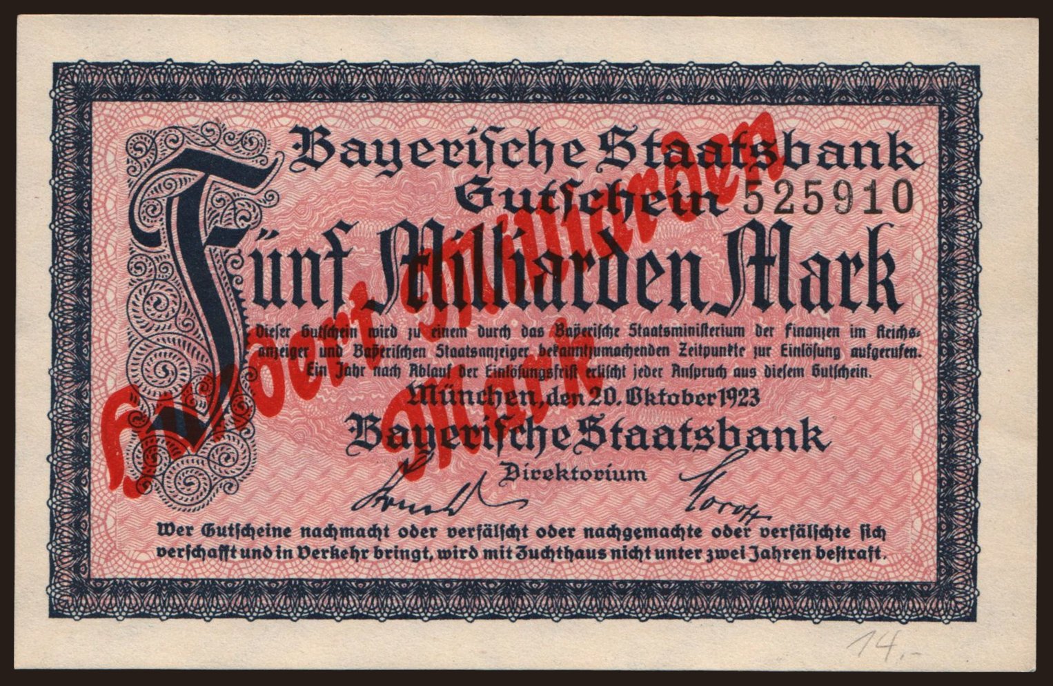 München/ Bayerische Staatsbank, 100.000.000.000 Mark, 1923