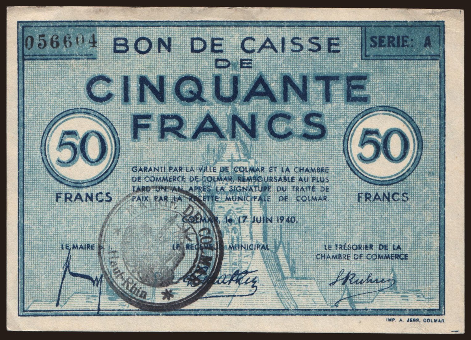 Colmar, 50 francs, 1940