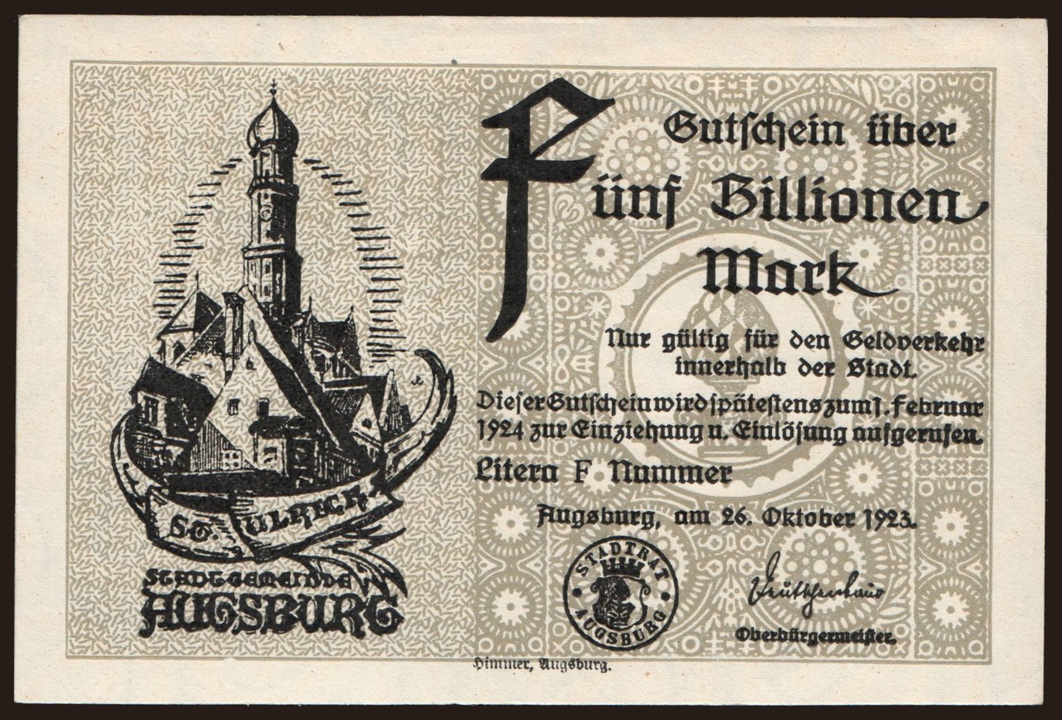 Augsburg/ Stadt, 5.000.000.000.000 Mark, 1923
