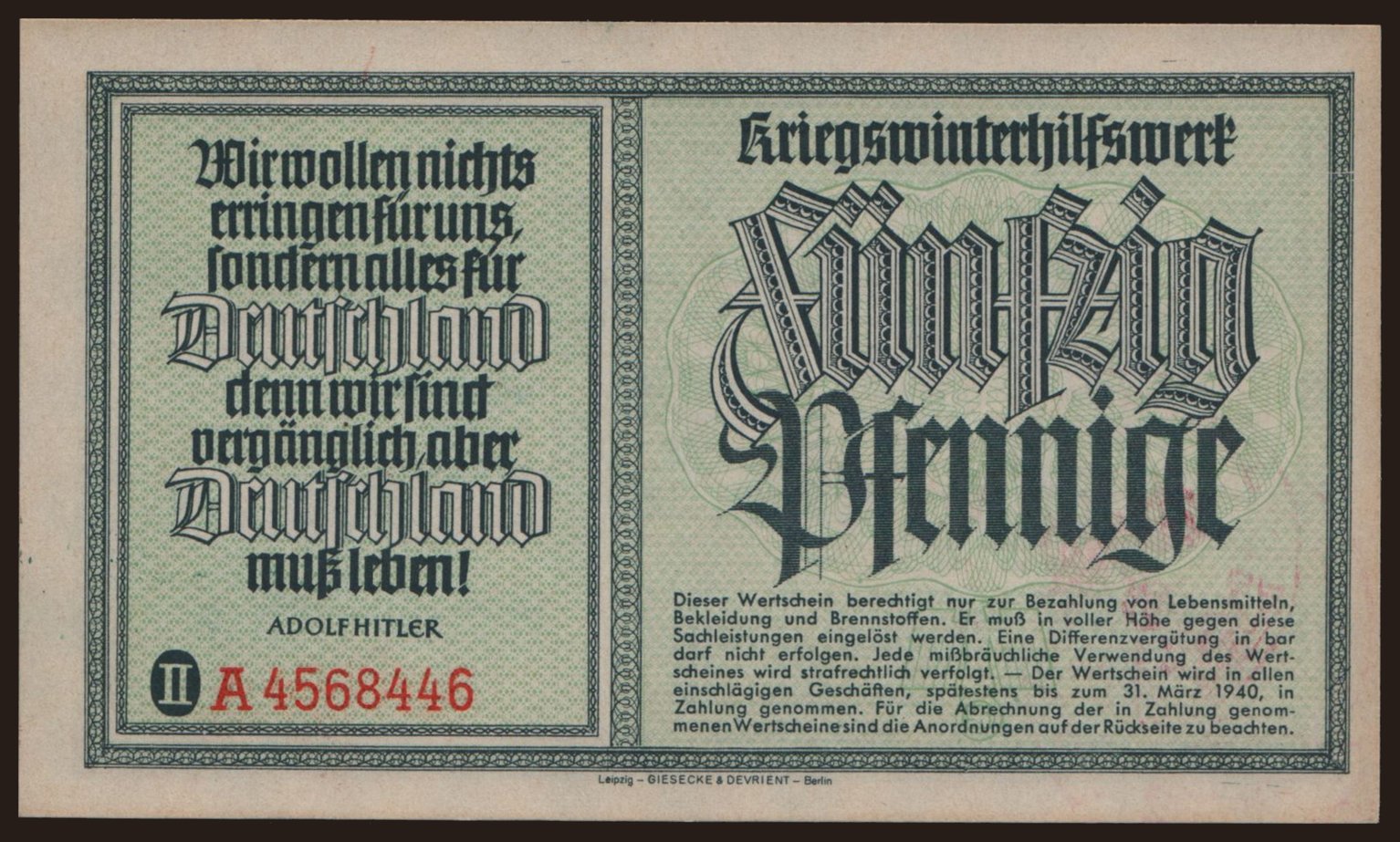 Winterhilfswerk, 50 Reichspfennig, 1939
