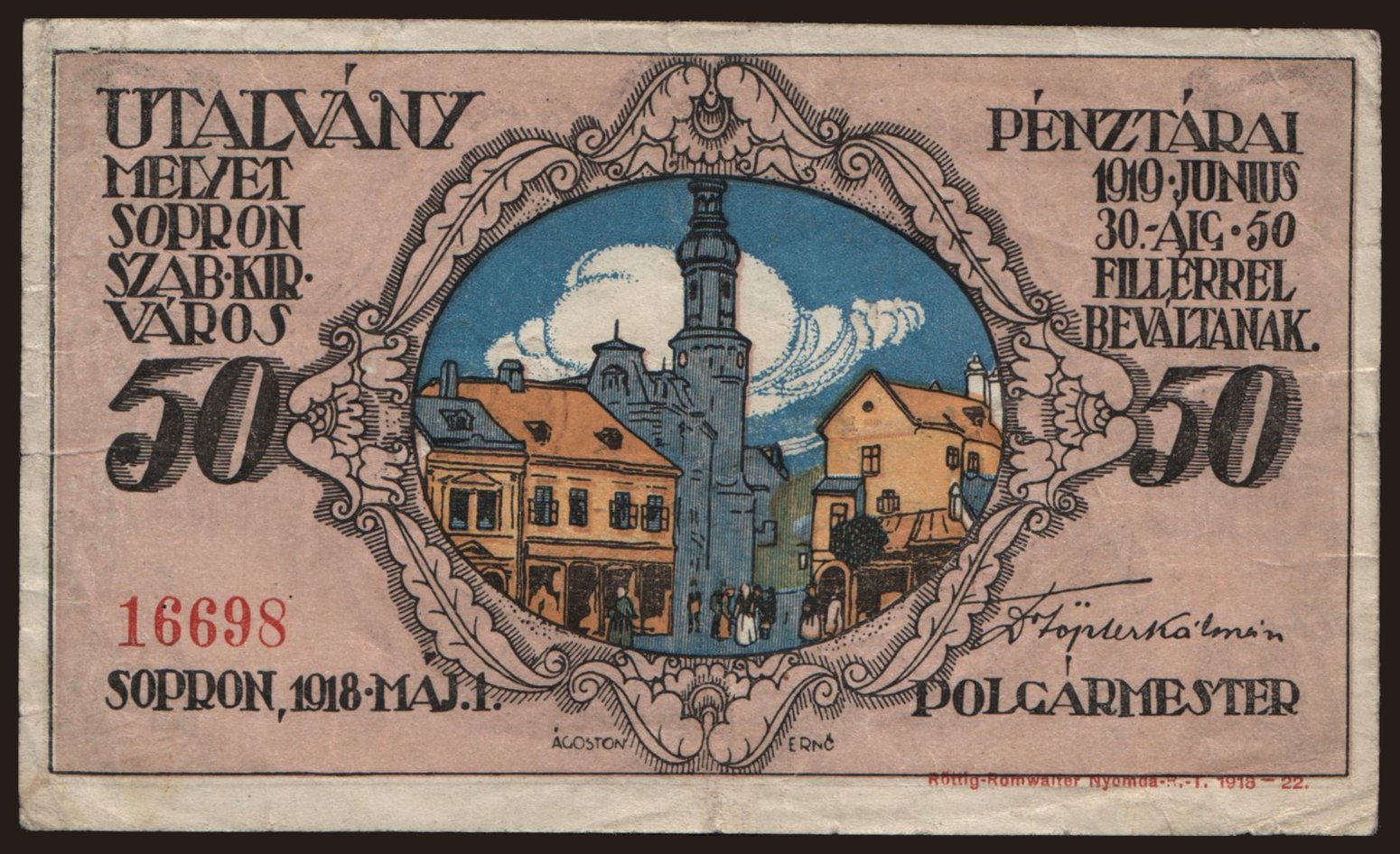 Sopron, 50 fillér, 1918
