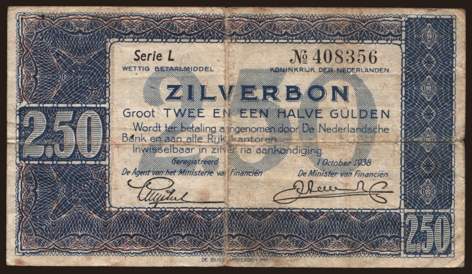 2 1/2 gulden, 1938