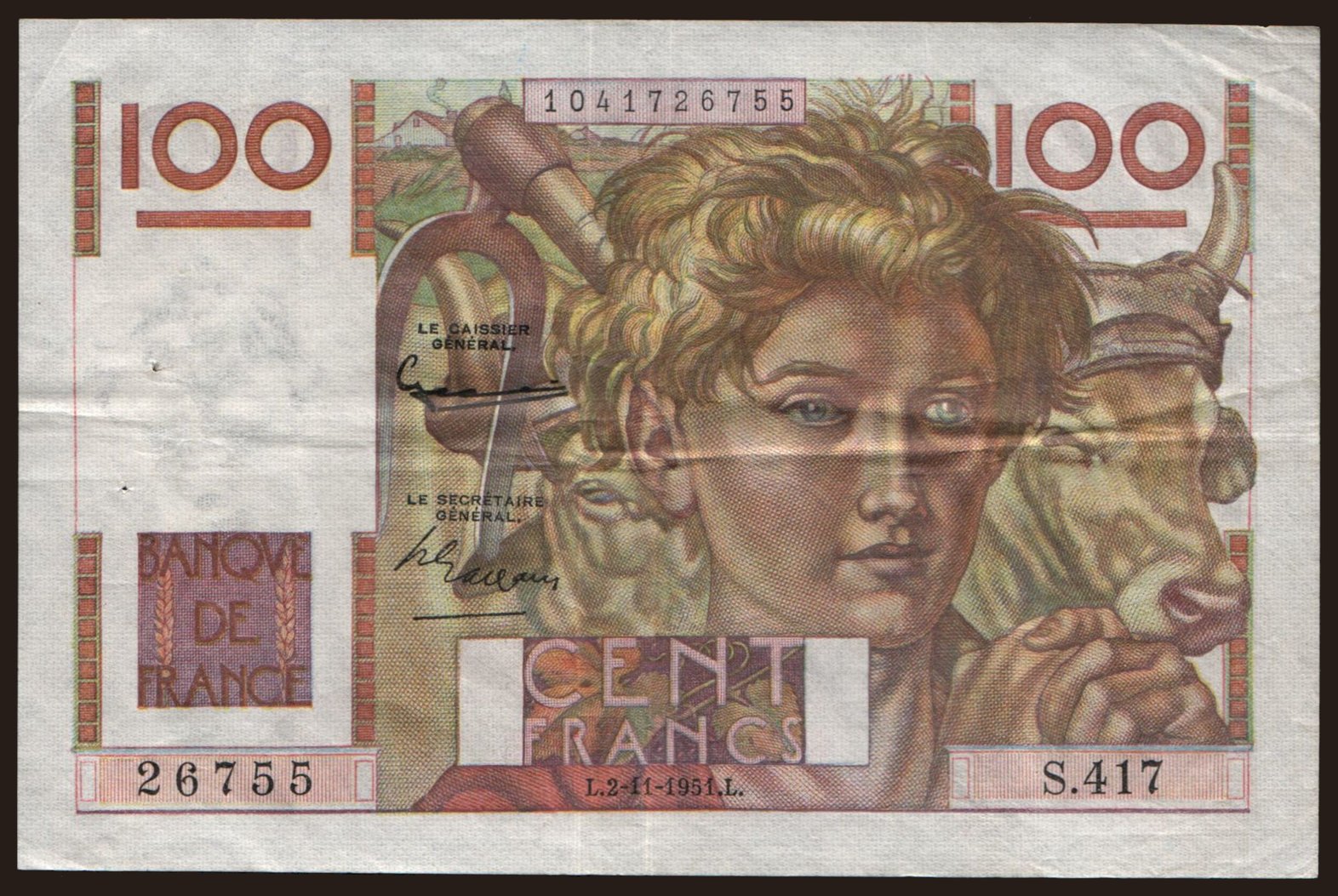 100 francs, 1951