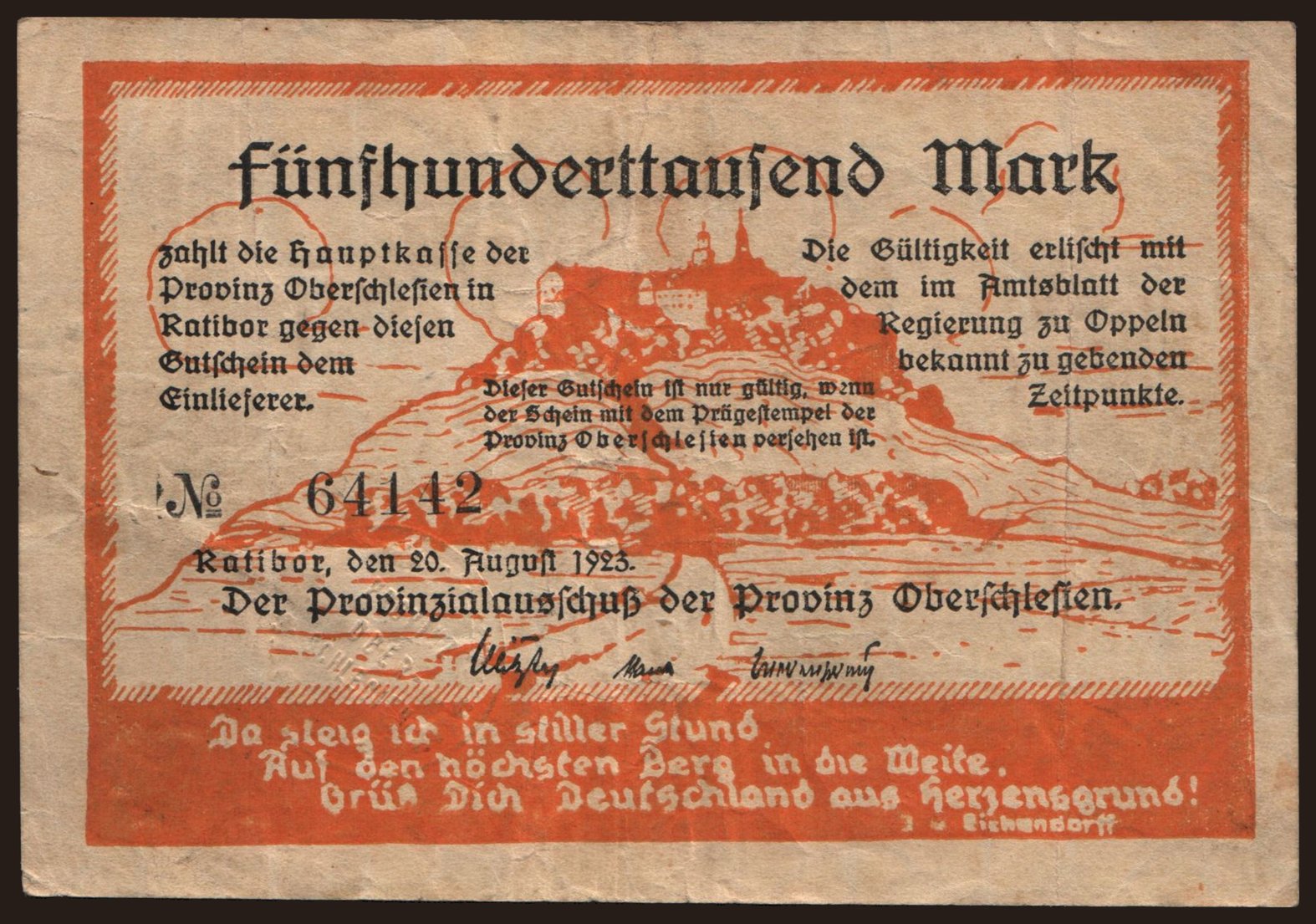 Ratibor/ Provinz Oberschlesien, 500.000 Mark, 1923