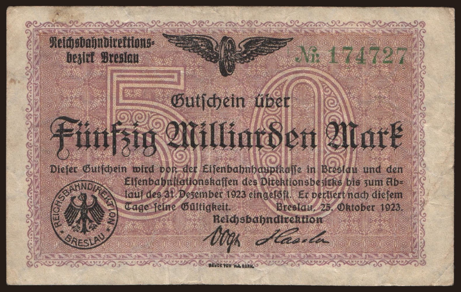 Breslau, 50.000.000.000 Mark, 1923