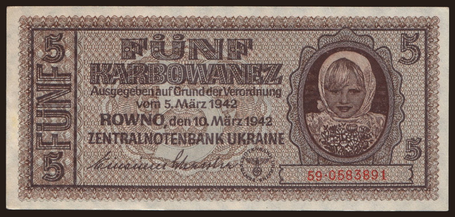 Rowno, 5 Karbowanez, 1942