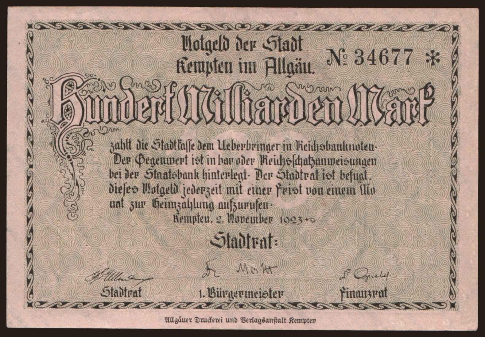 Kempten/ Stadt, 100.000.000.000 Mark, 1923