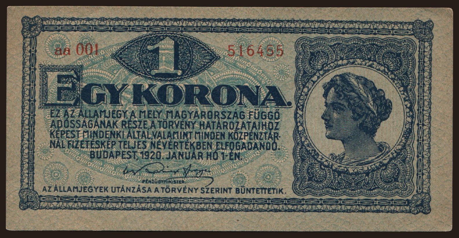 1 korona, 1920