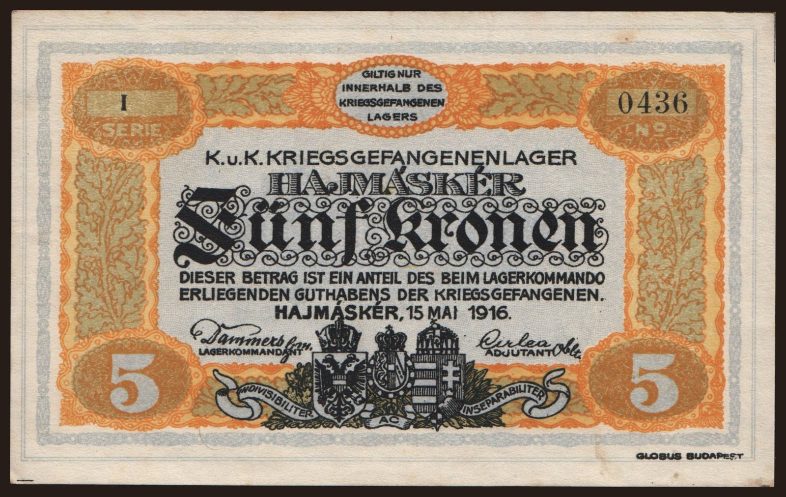 Hajmáskér, 5 Kronen, 1916
