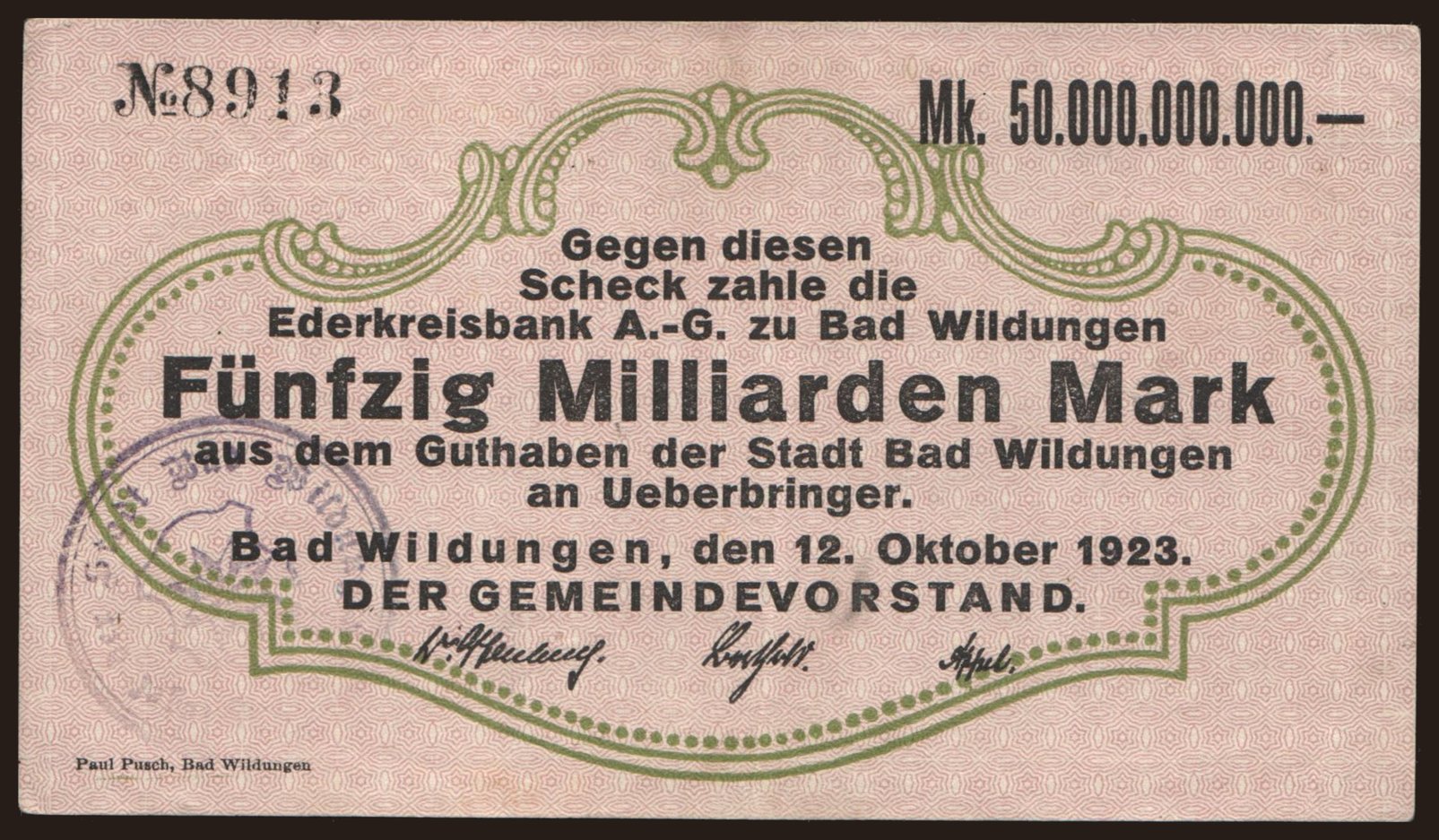 Bad Wildungen/ Stadt, 50.000.000.000 Mark, 1923
