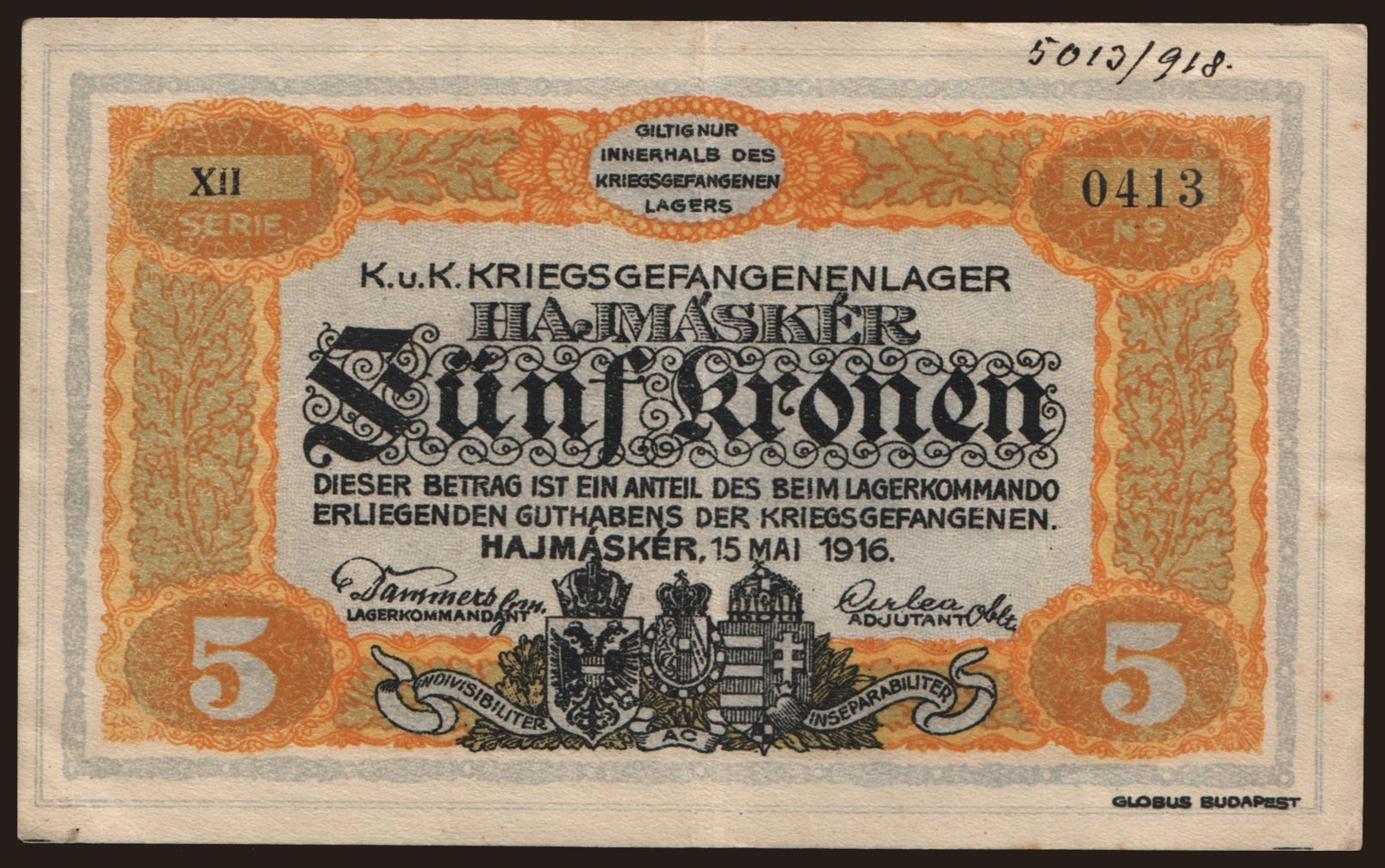 Hajmáskér, 5 Kronen, 1916