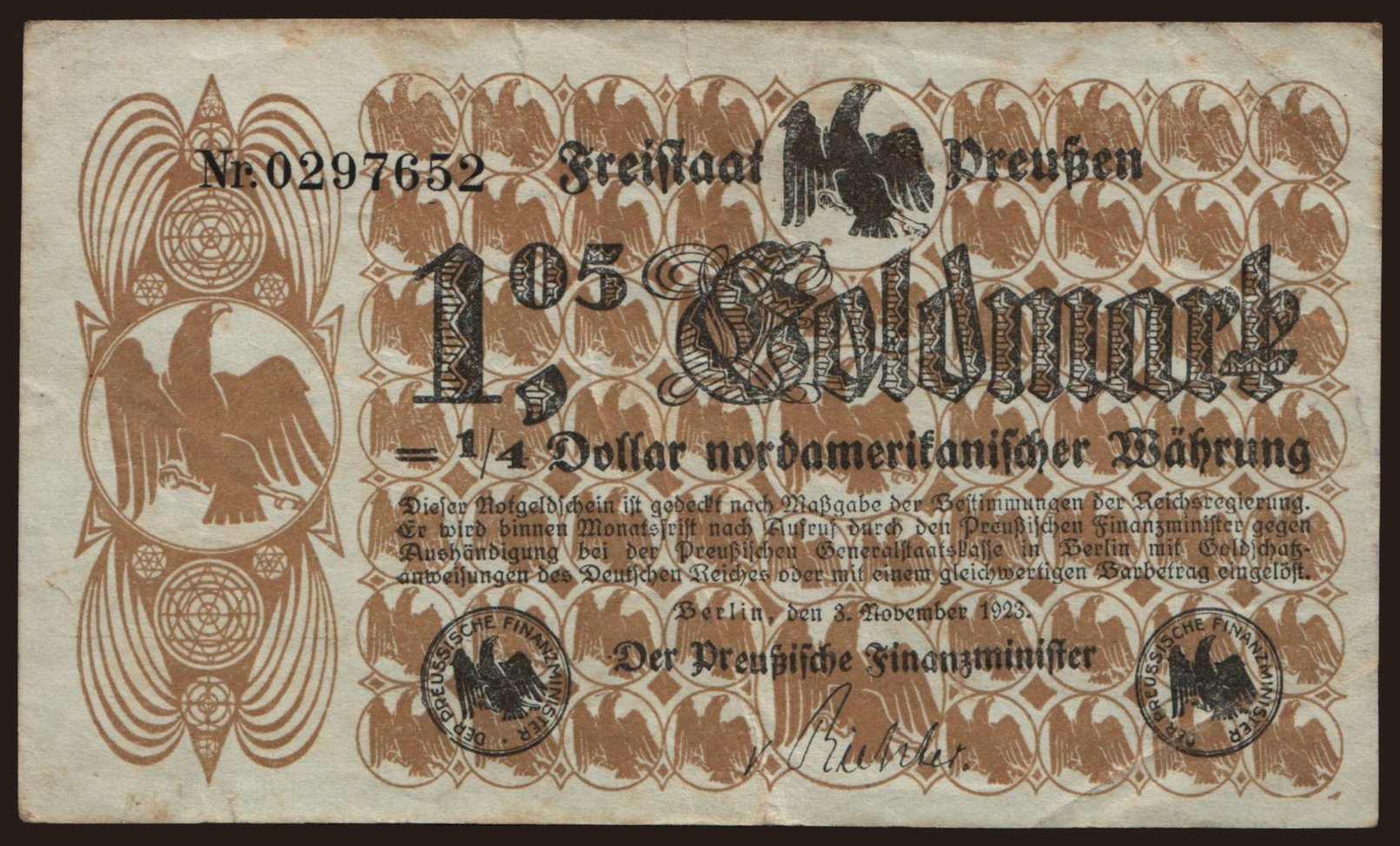 Berlin/ Freistaat Preußen, 1.05 Goldmark, 1923