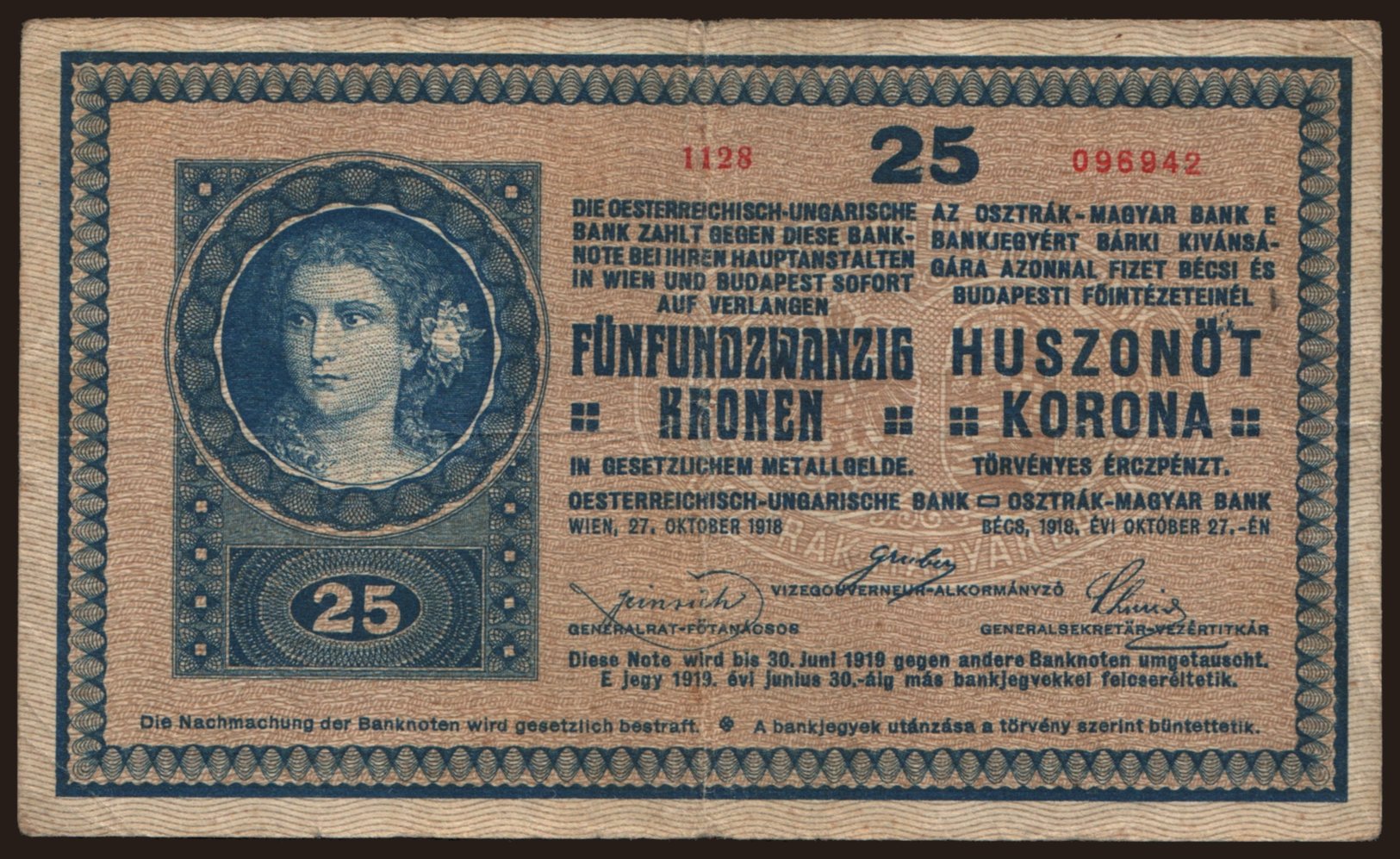 25 Kronen, 1918