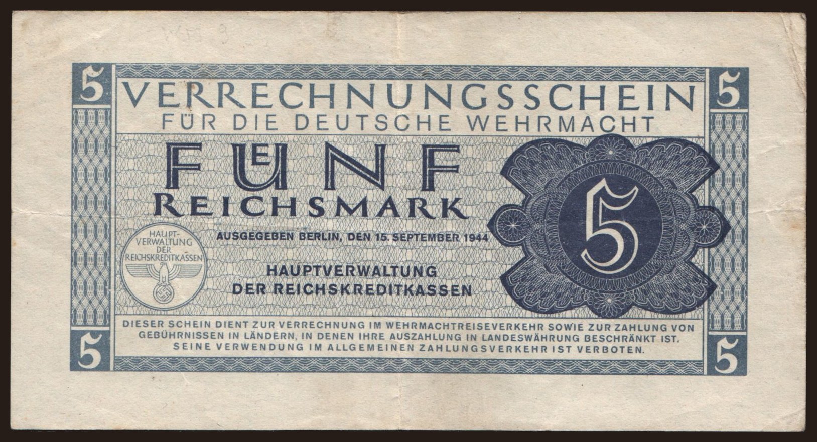 Wehrmacht, 5 Reichsmark, 1944