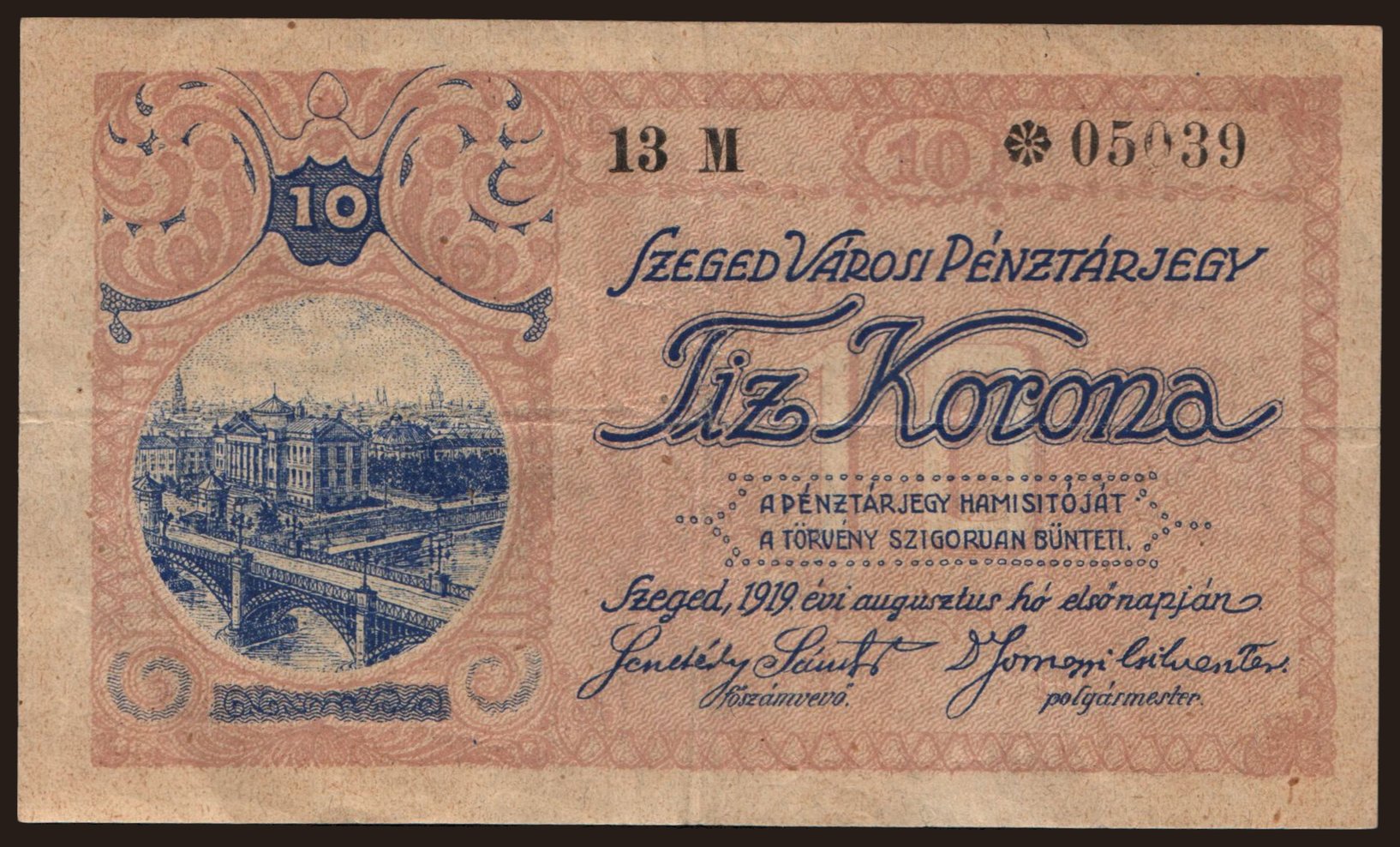 Szeged, 10 korona, 1919