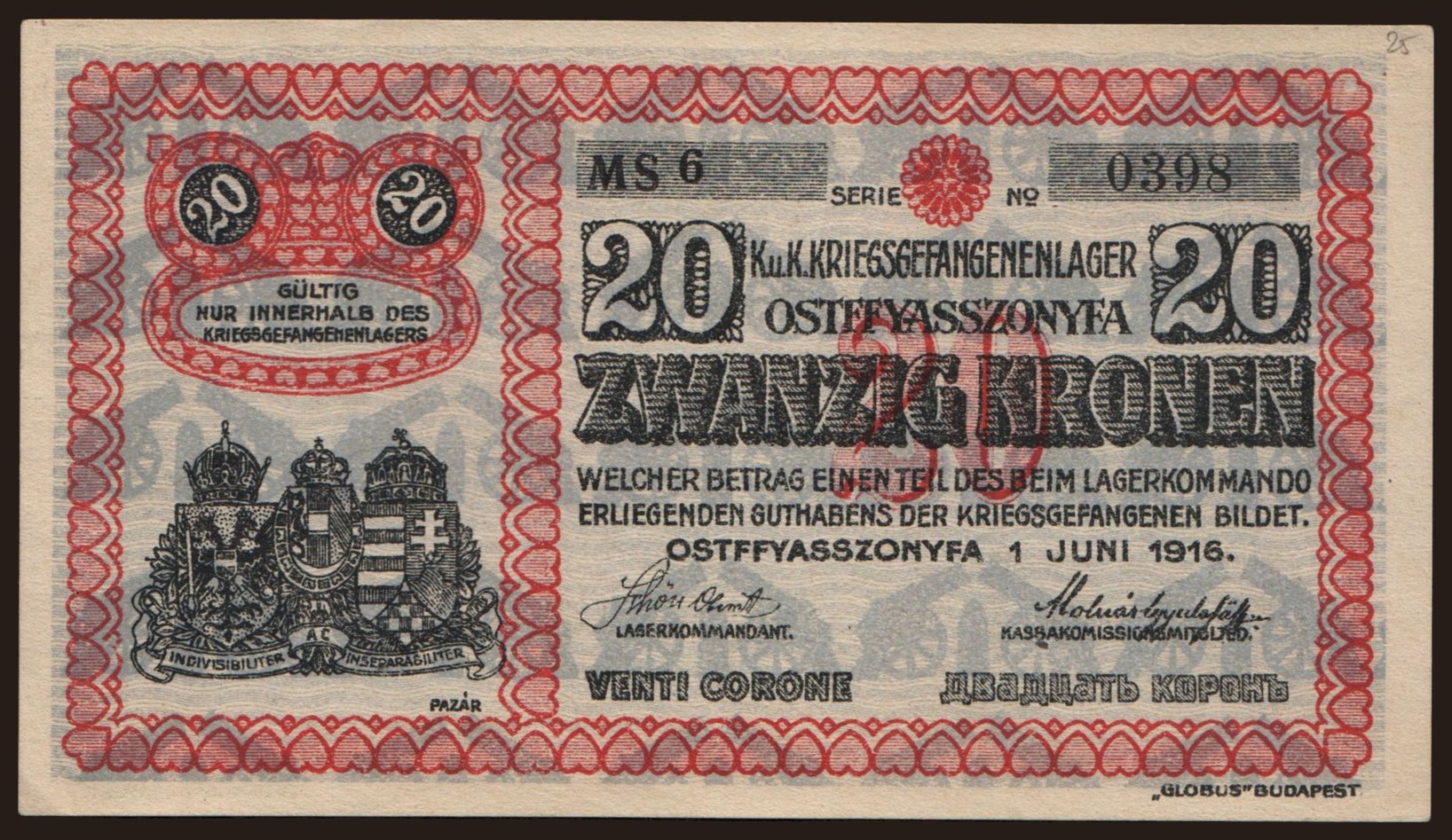 Ostffyasszonyfa, 20 Kronen, 1916