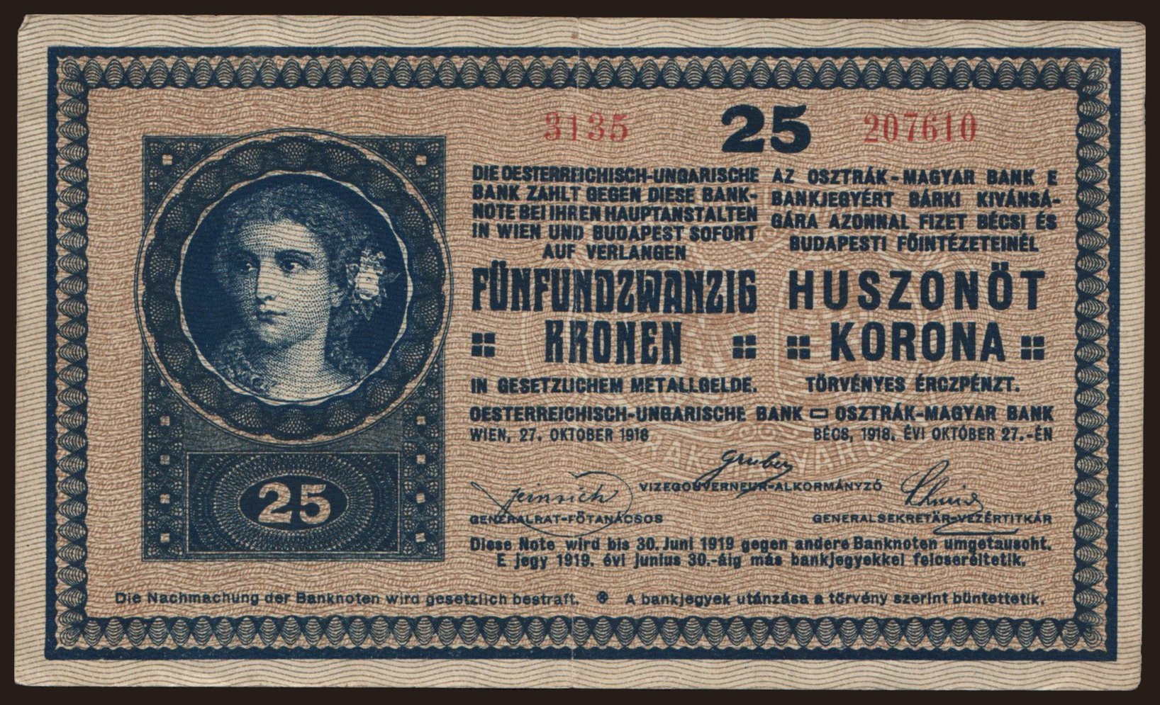 25 korona, 1918(19)