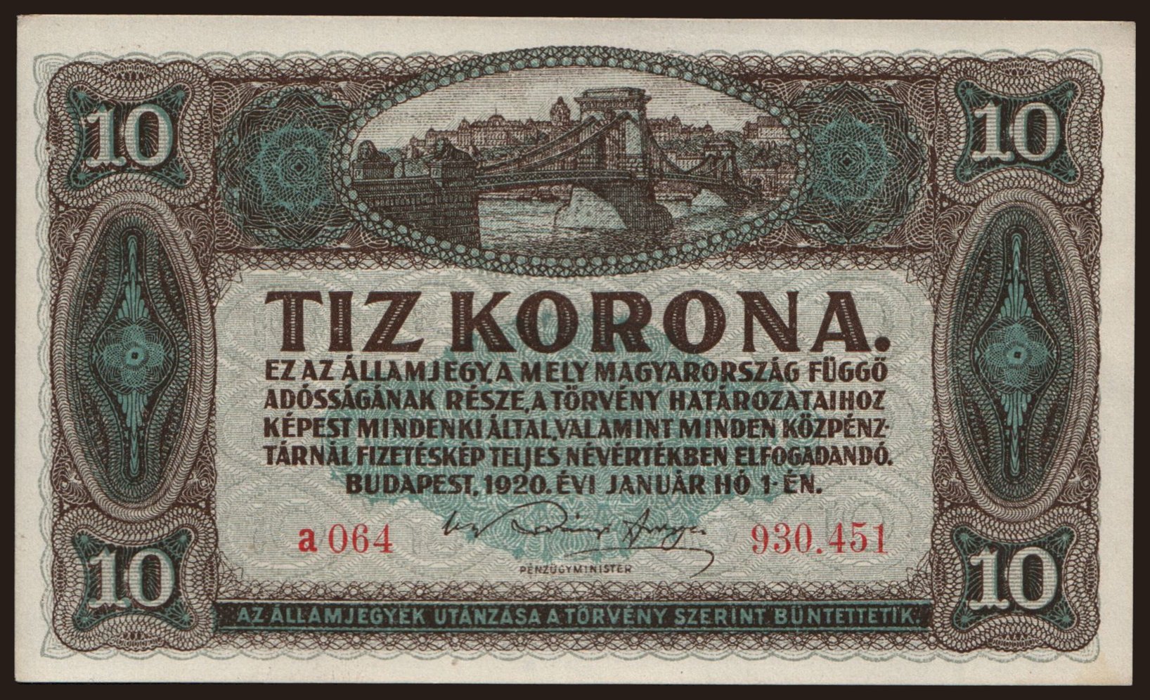 10 korona, 1920