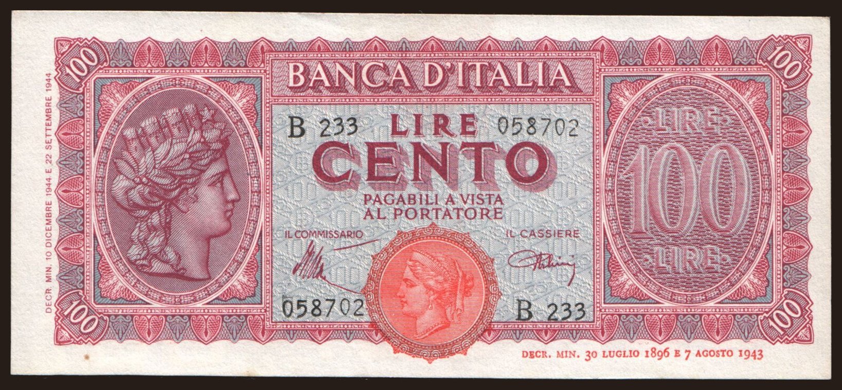 100 lire, 1944