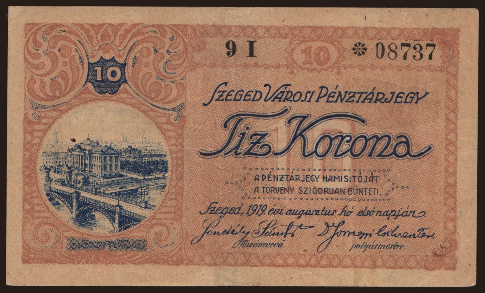 Szeged, 10 korona, 1919