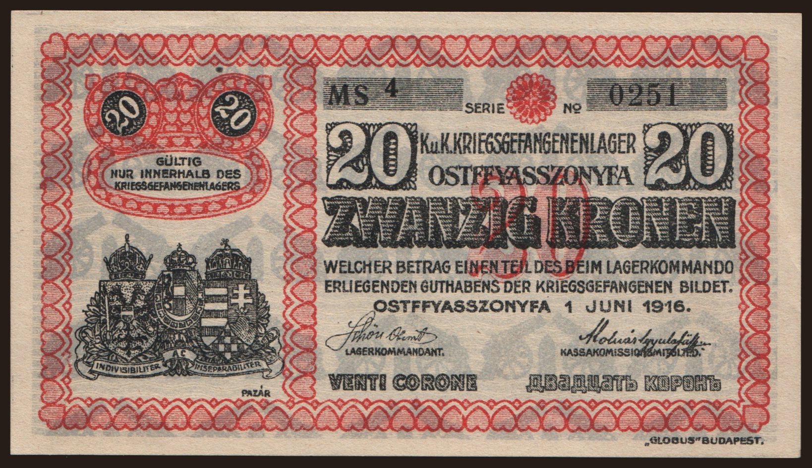 Ostffyasszonyfa, 20 Kronen, 1916