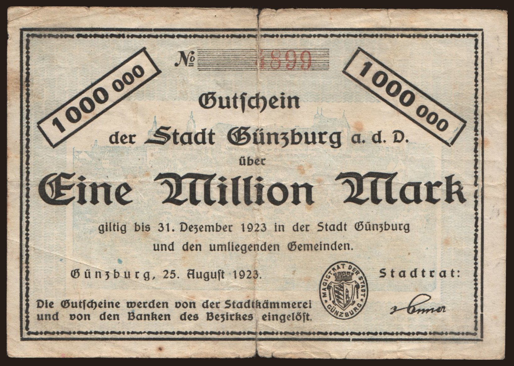 Günzburg/ Stadt, 1.000.000 Mark, 1923