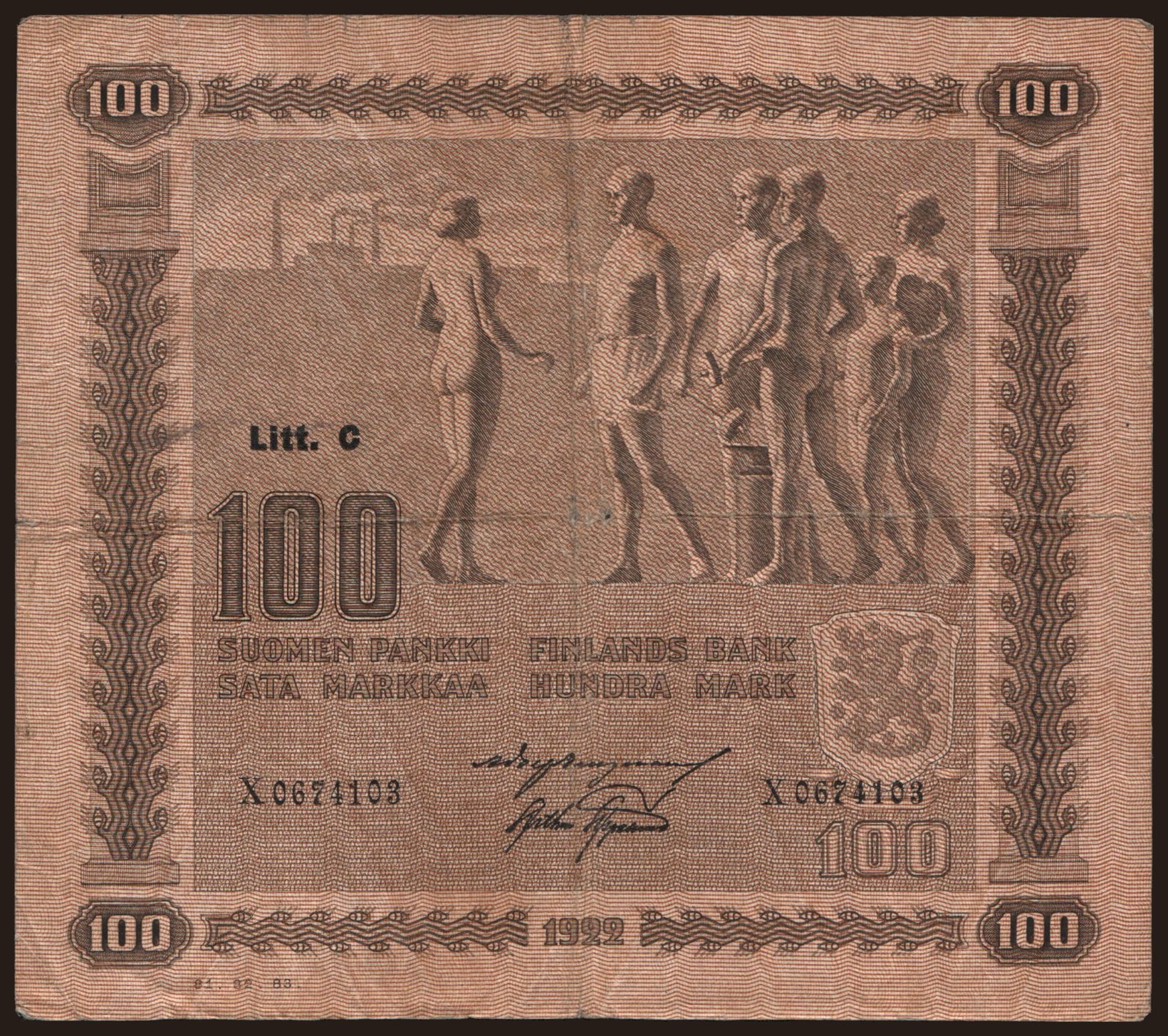 100 markkaa, 1922, Litt. C