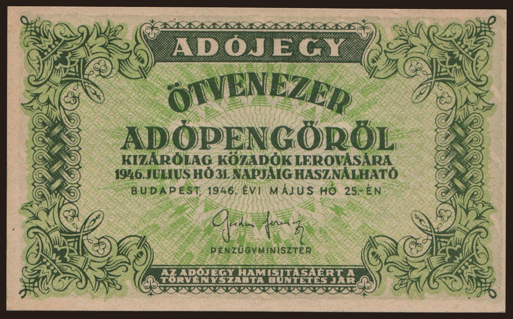 50.000 adópengő, 1946