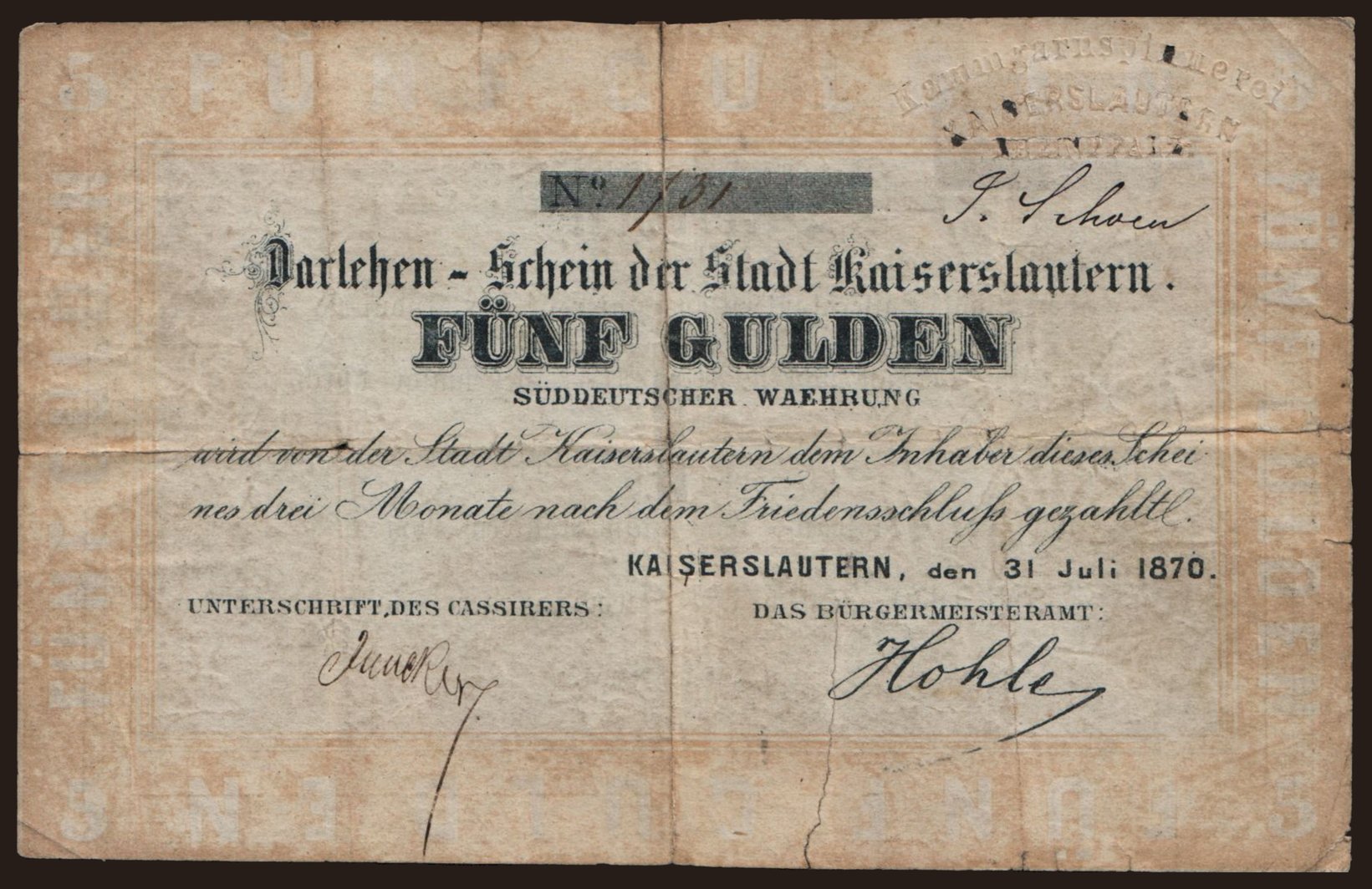 Kaiserslautern, 5 Gulden, 1870