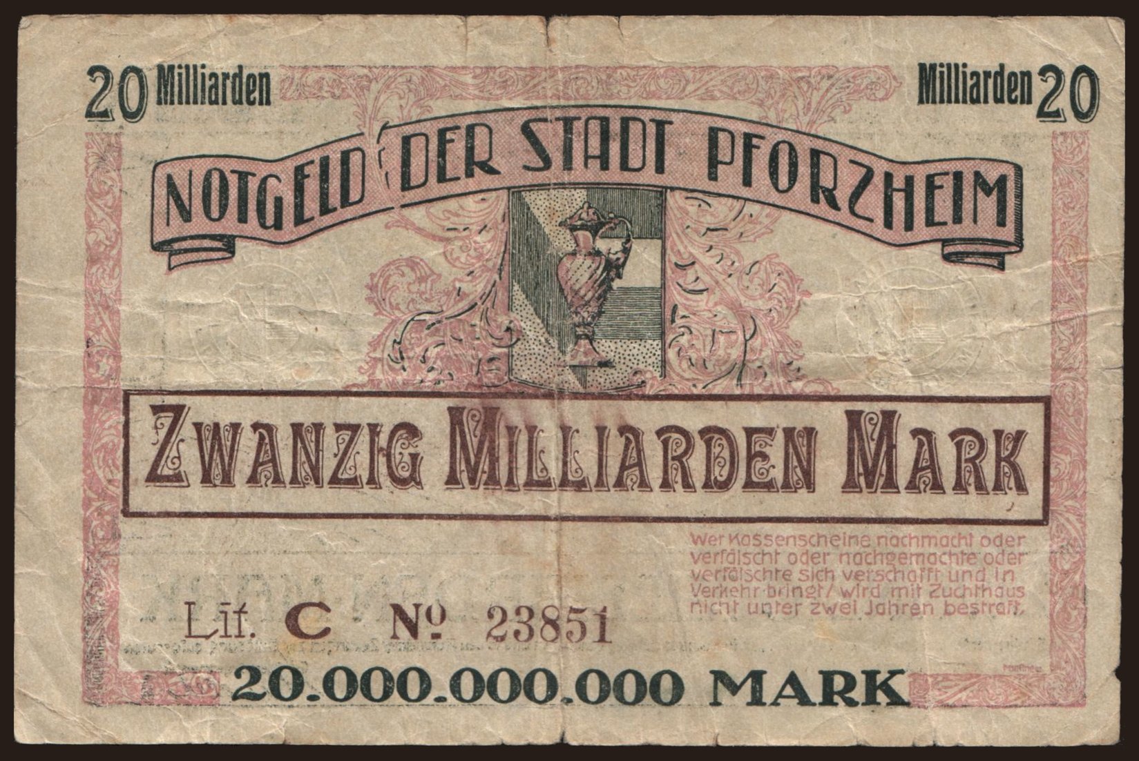 Pforzheim/ Stadt, 20.000.000.000 Mark, 1923
