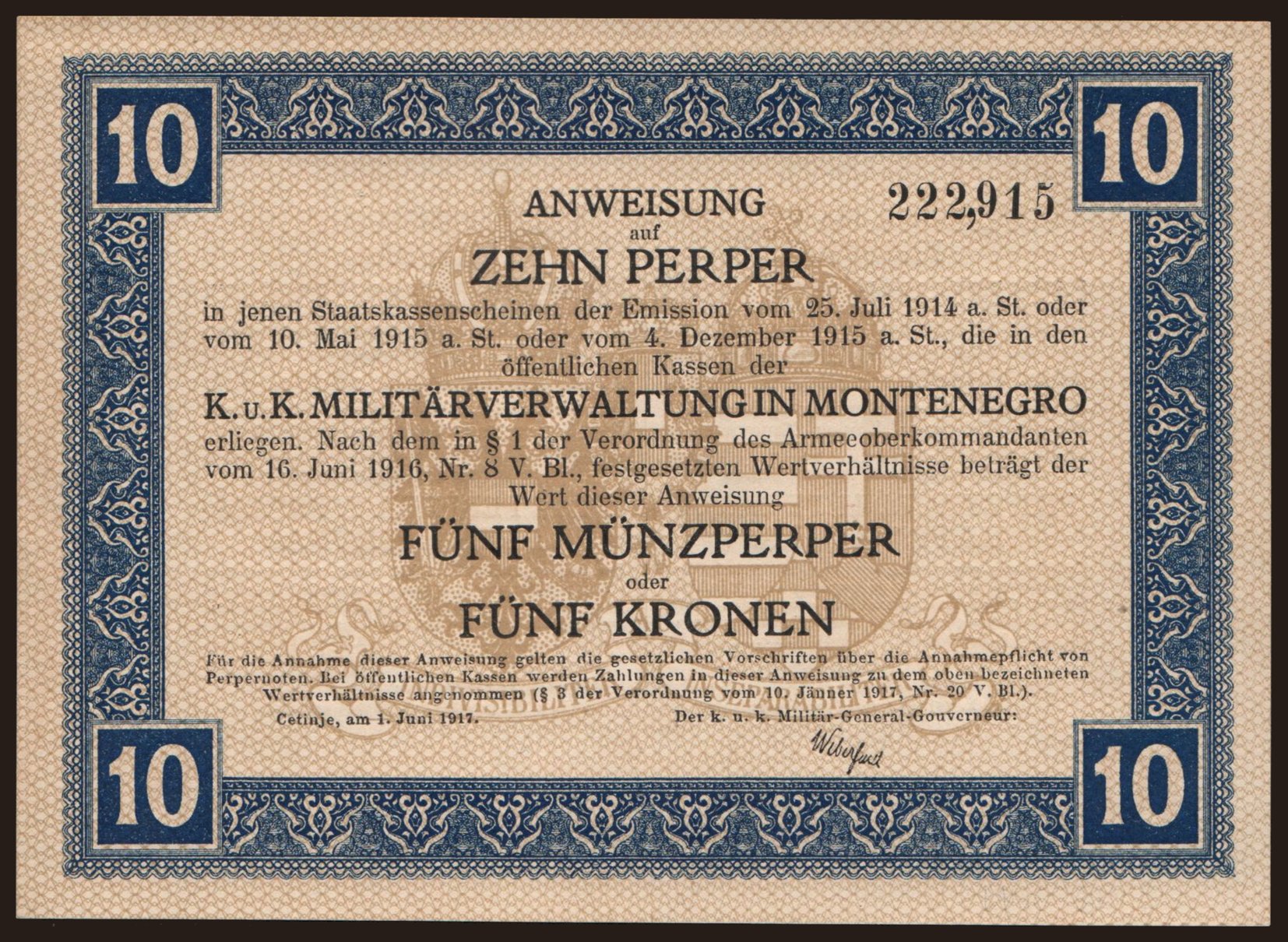 10 perper, 1917