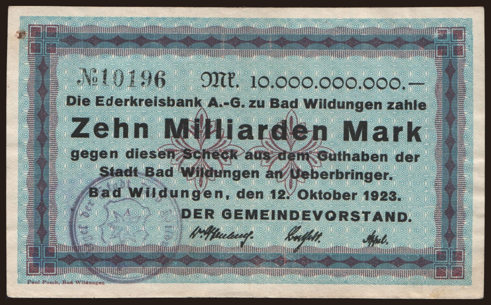 Bad Wildungen/ Stadt, 10.000.000.000 Mark, 1923