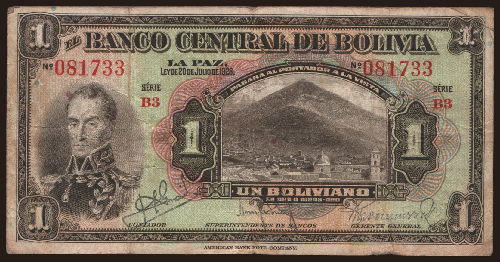 1 boliviano, 1928