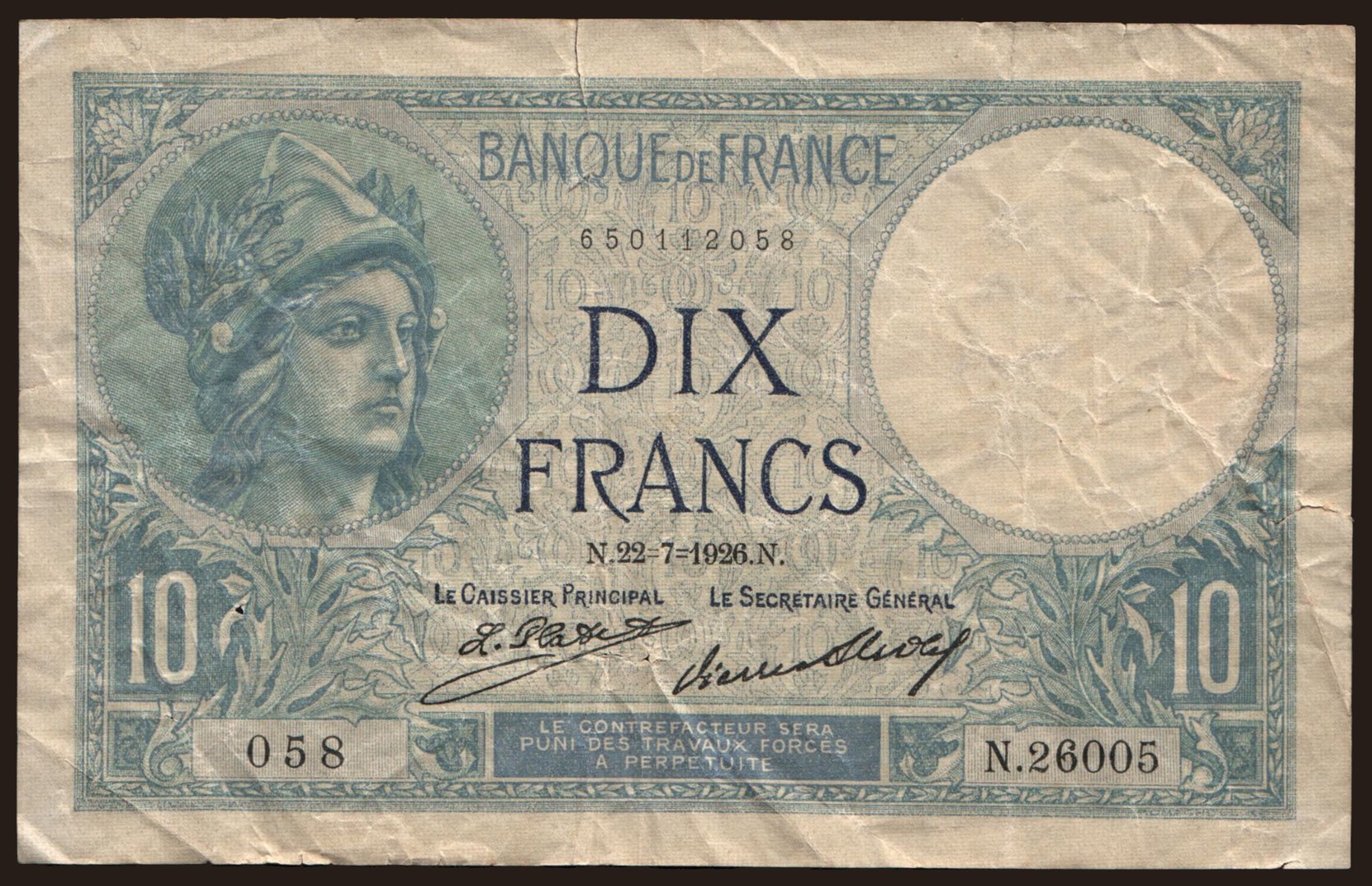 10 francs, 1926
