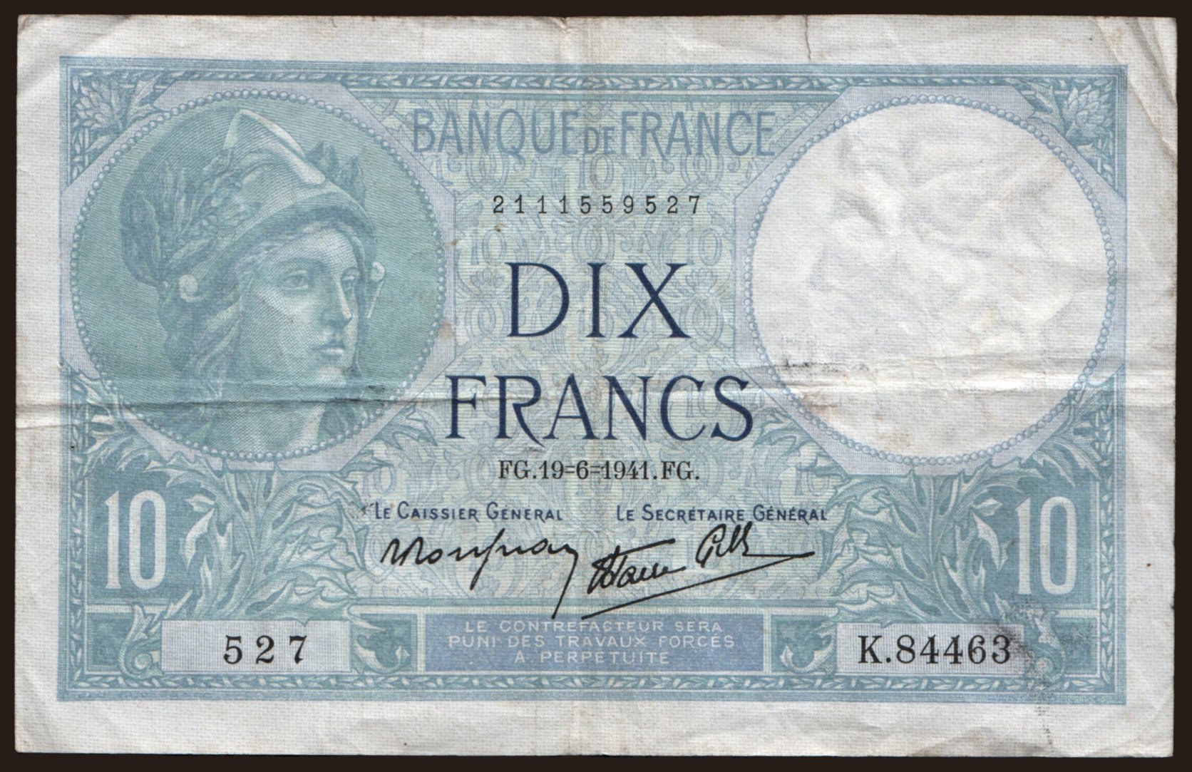 10 francs, 1941