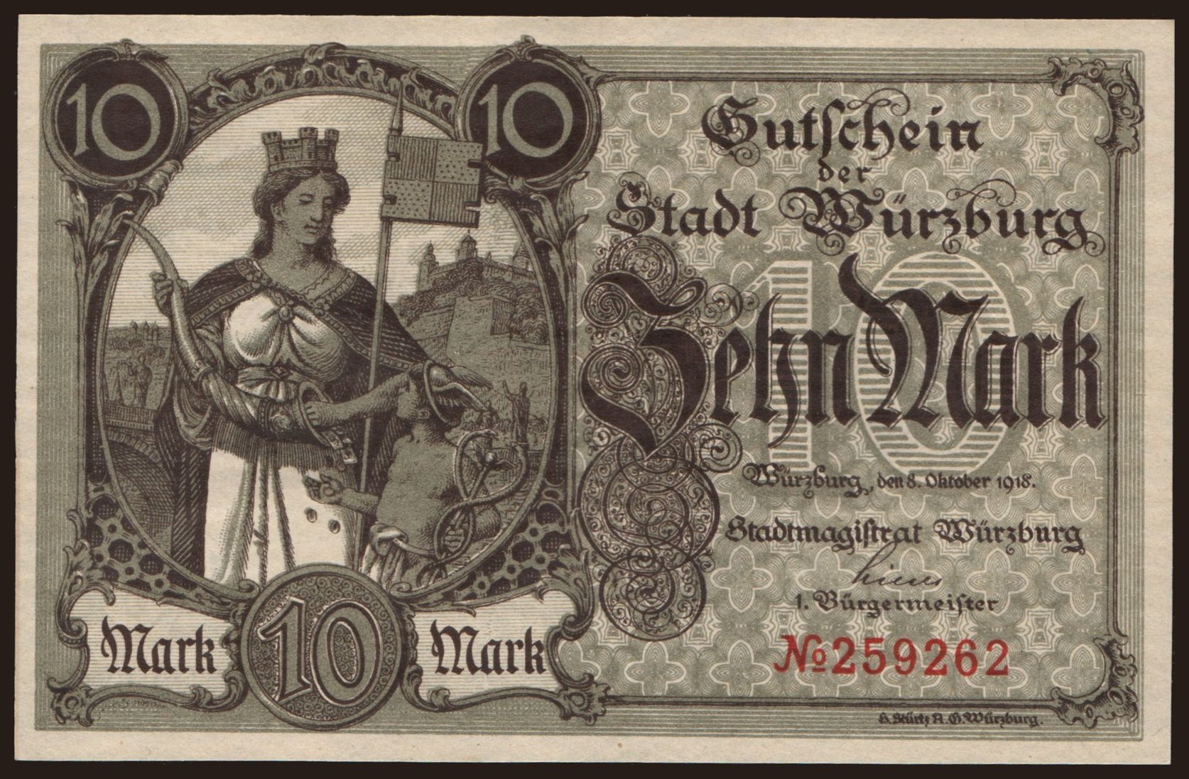 Würzburg/ Stadt, 10 Mark, 1918