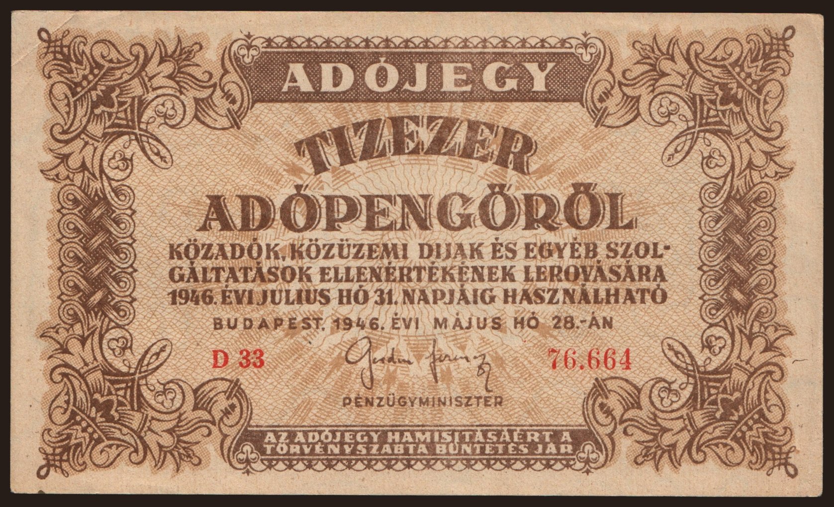10.000 adópengő, 1946