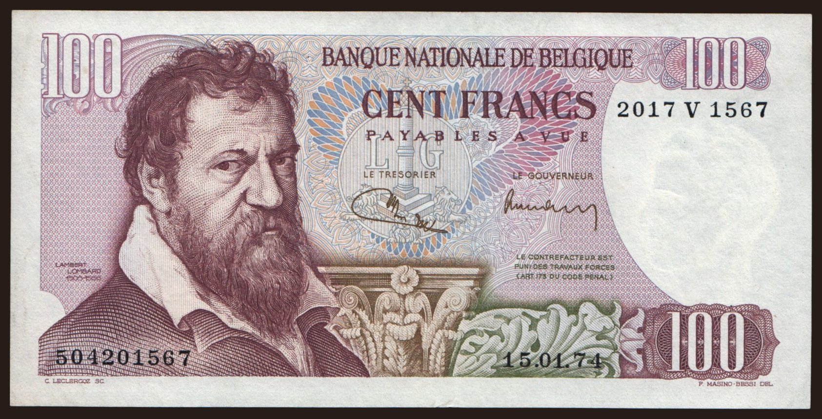 100 francs, 1974