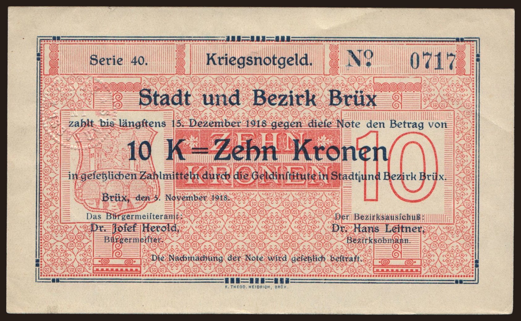 Brüx, 10 Kronen, 1918