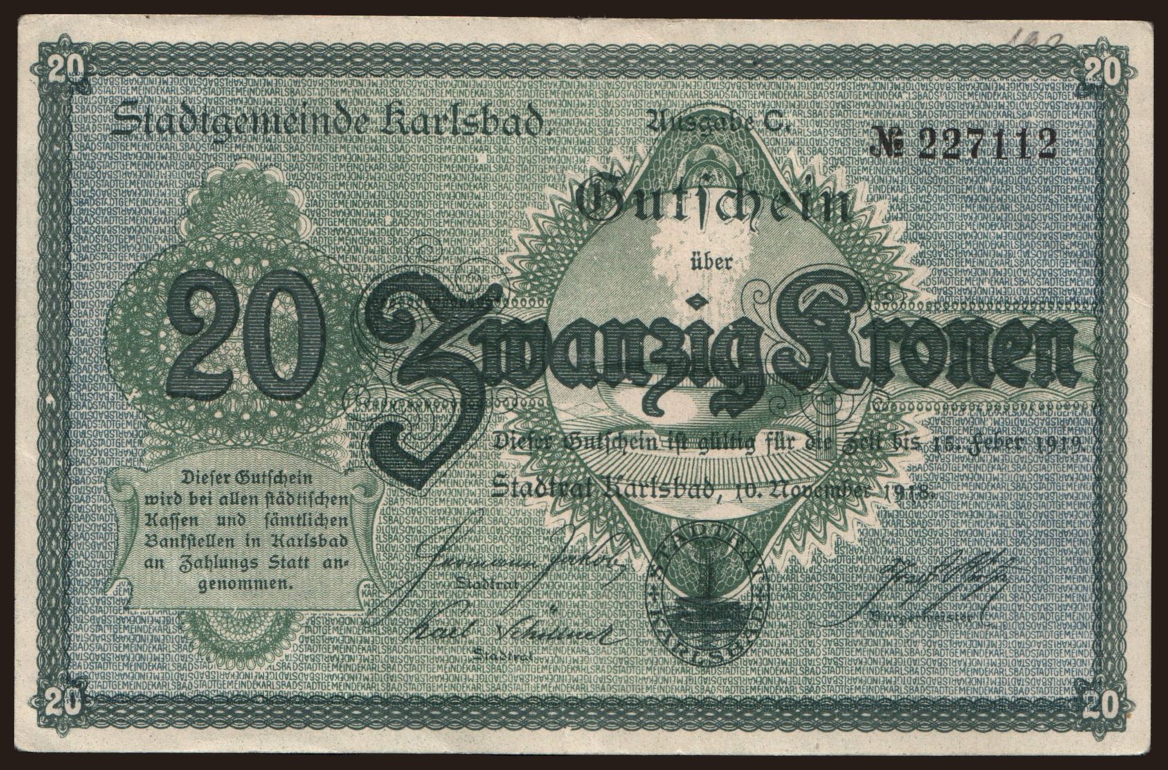 Karlsbad, 20 Kronen, 1918