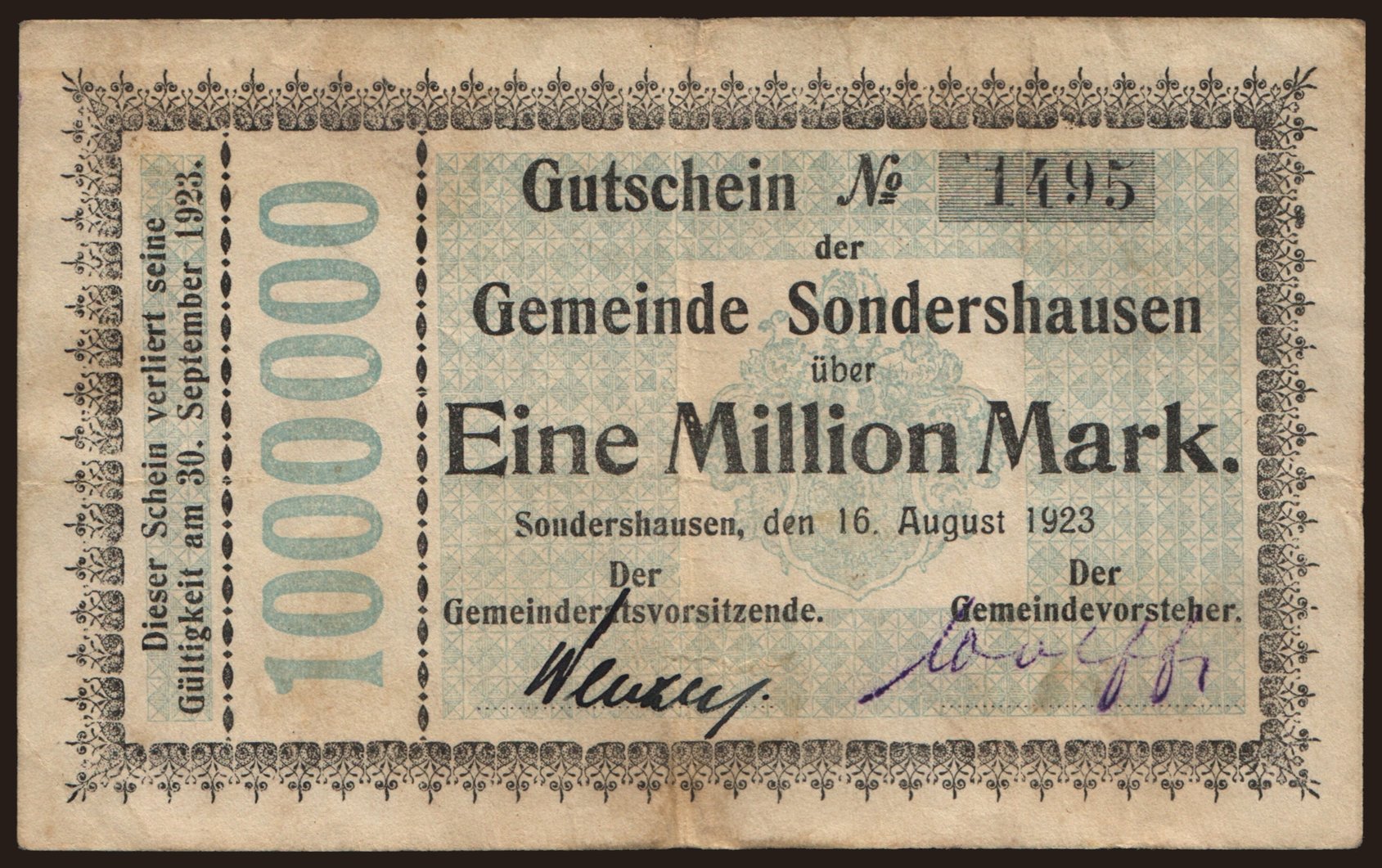 Sondershausen/ Gemeinde, 1.000.000 Mark, 1923