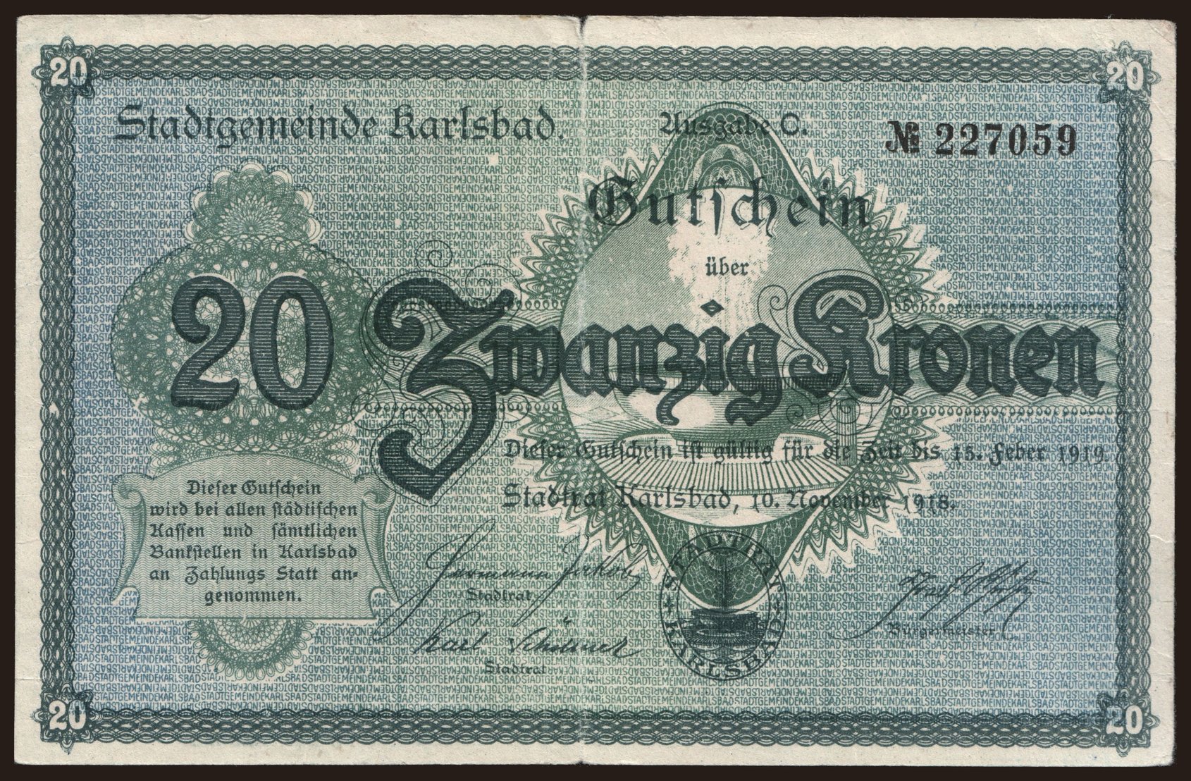 Karlsbad, 20 Kronen, 1918