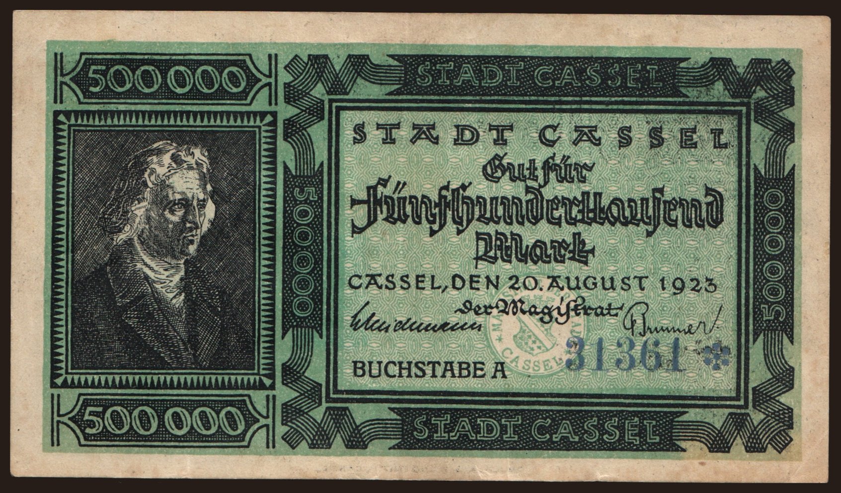 Cassel/ Stadt, 500.000 Mark, 1923