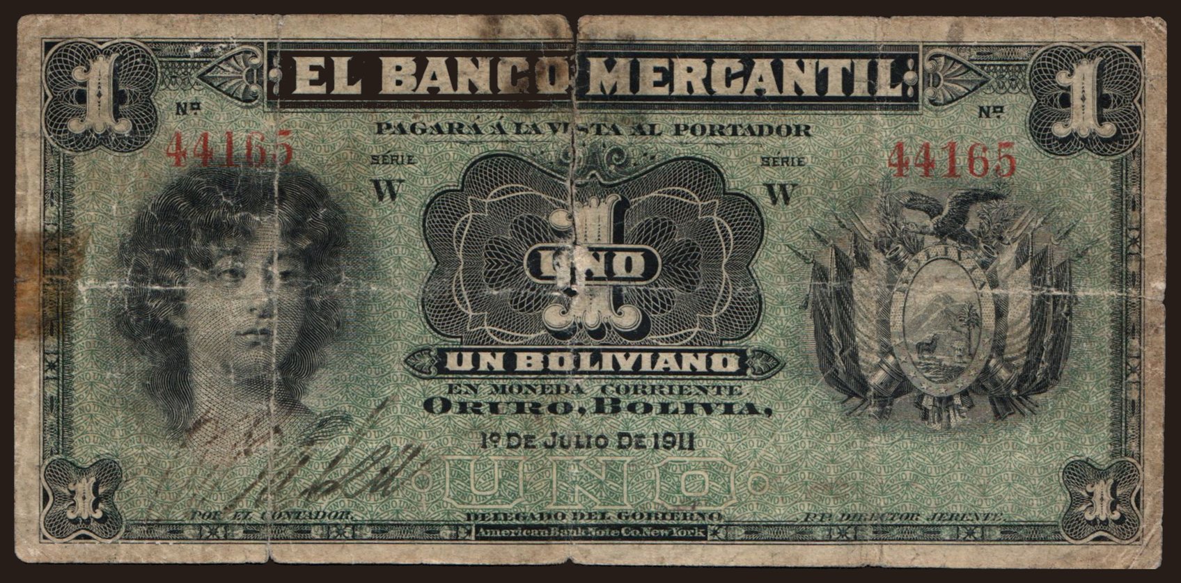 El Banco Mercantil, 1 boliviano, 1911