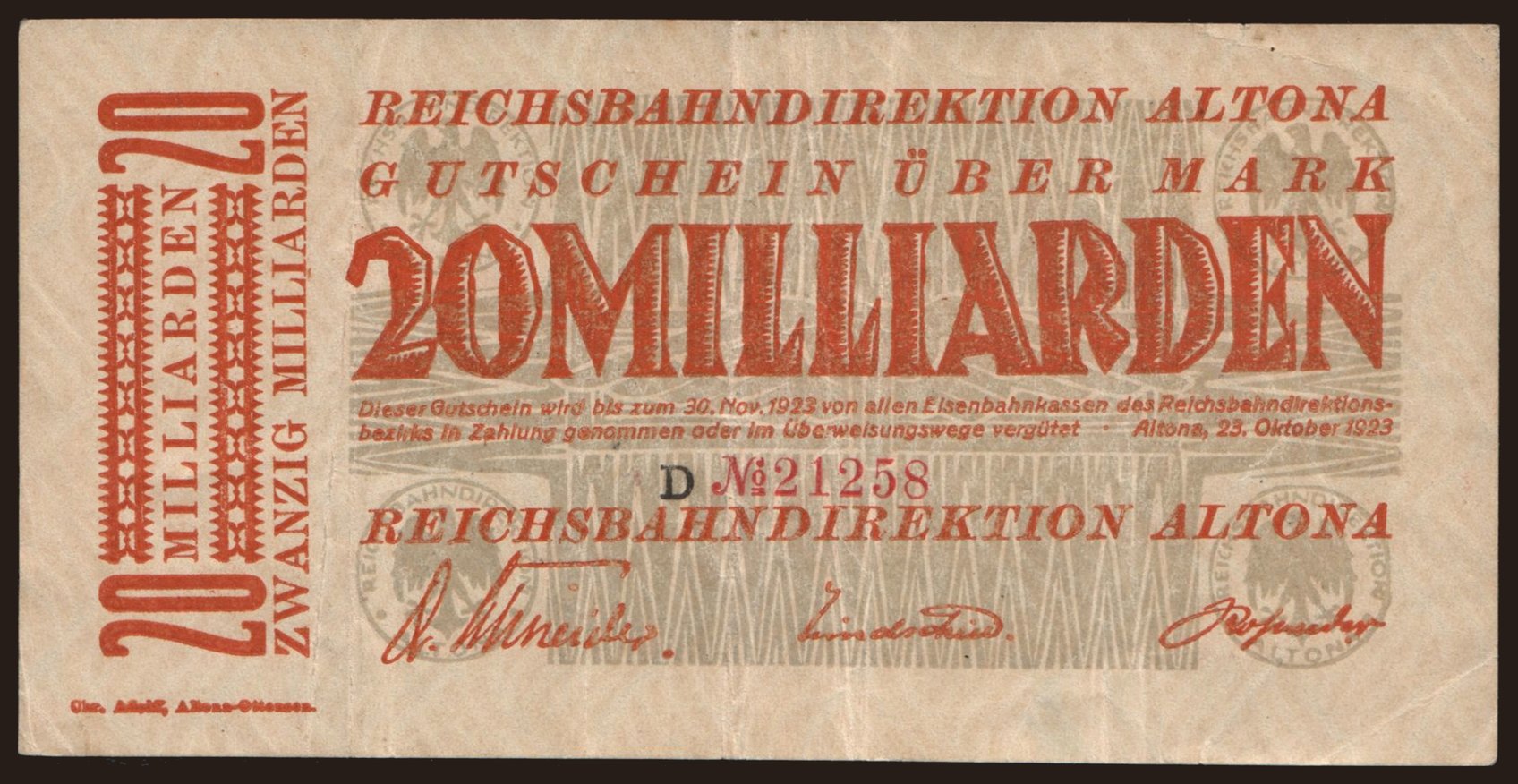 Altona, 20.000.000.000 Mark, 1923