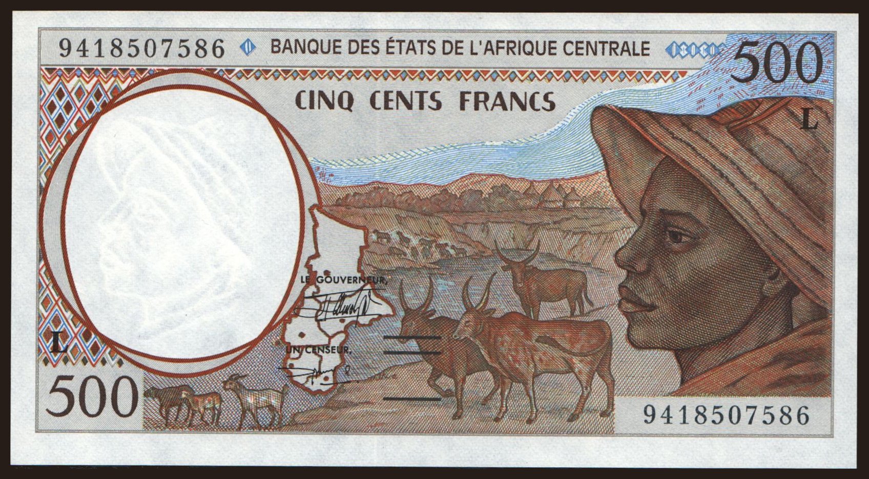 Gabon, 500 francs, 1994