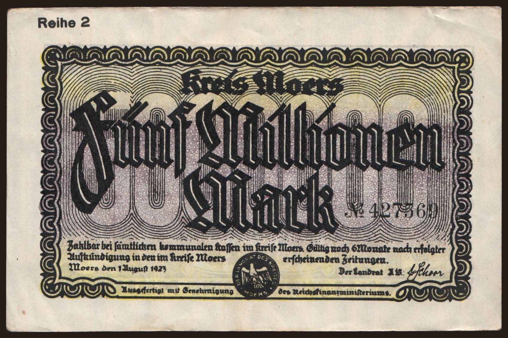 Moers/ Kreis Moers, 5.000.000 Mark, 1923