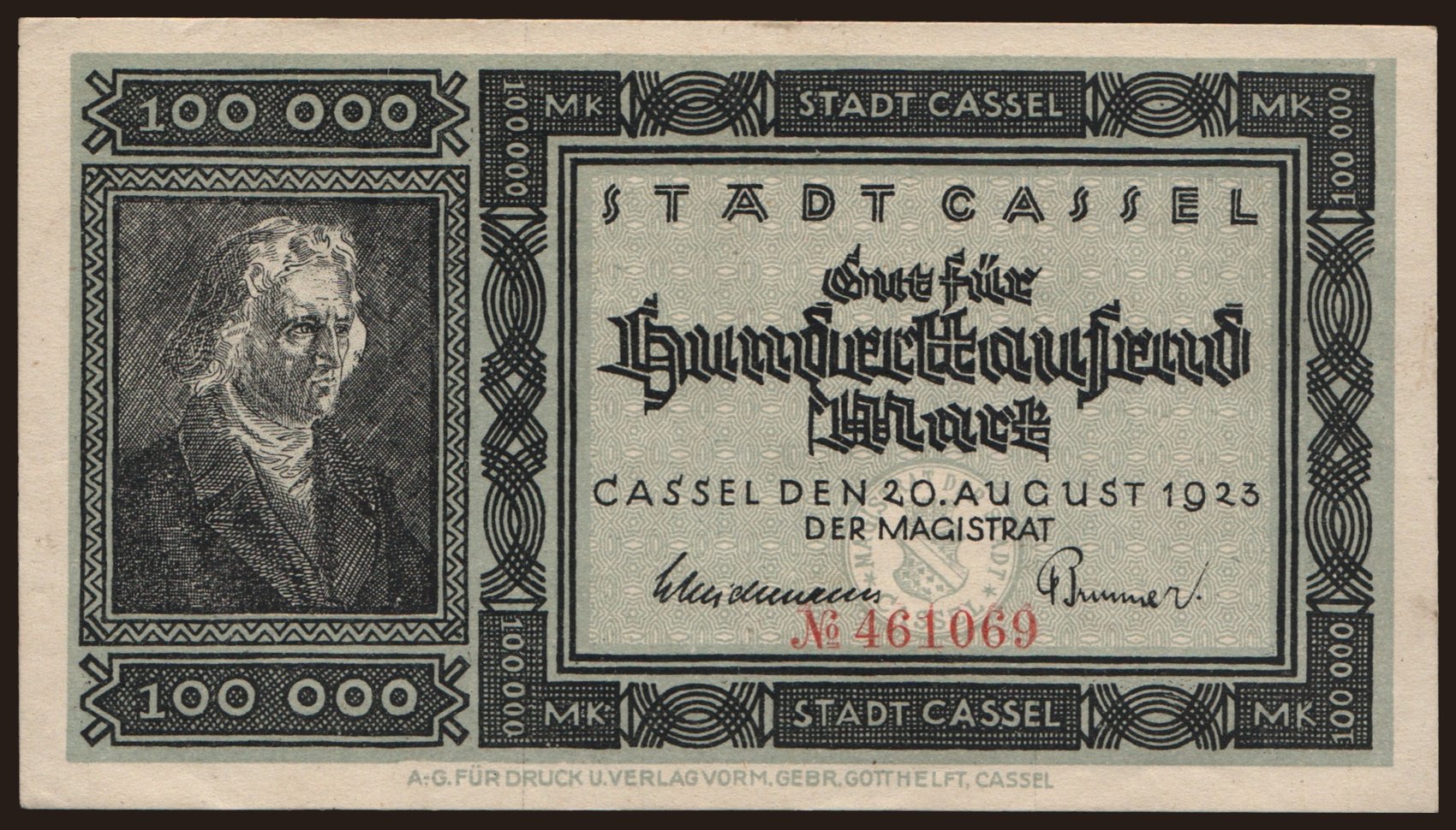 Cassel/ Stadt, 100.000 Mark, 1923