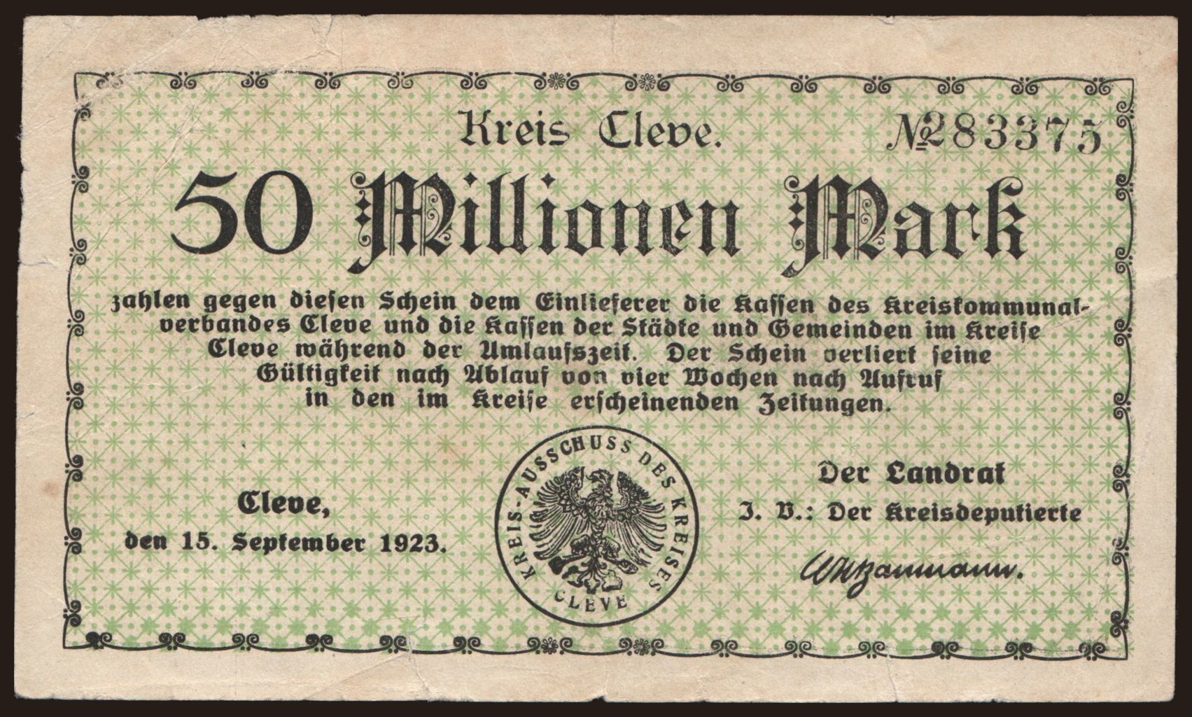 Cleve/ Kreis, 50.000.000 Mark, 1923